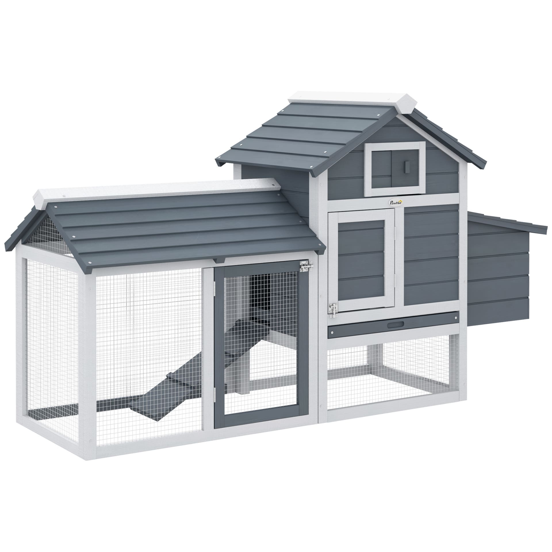 PawHut 59 Small Wooden Chicken Coop Hen House Poultry Cage For Outdoor Backyard With 2 Doors, Nesting Box And Removable Tray, White view 1