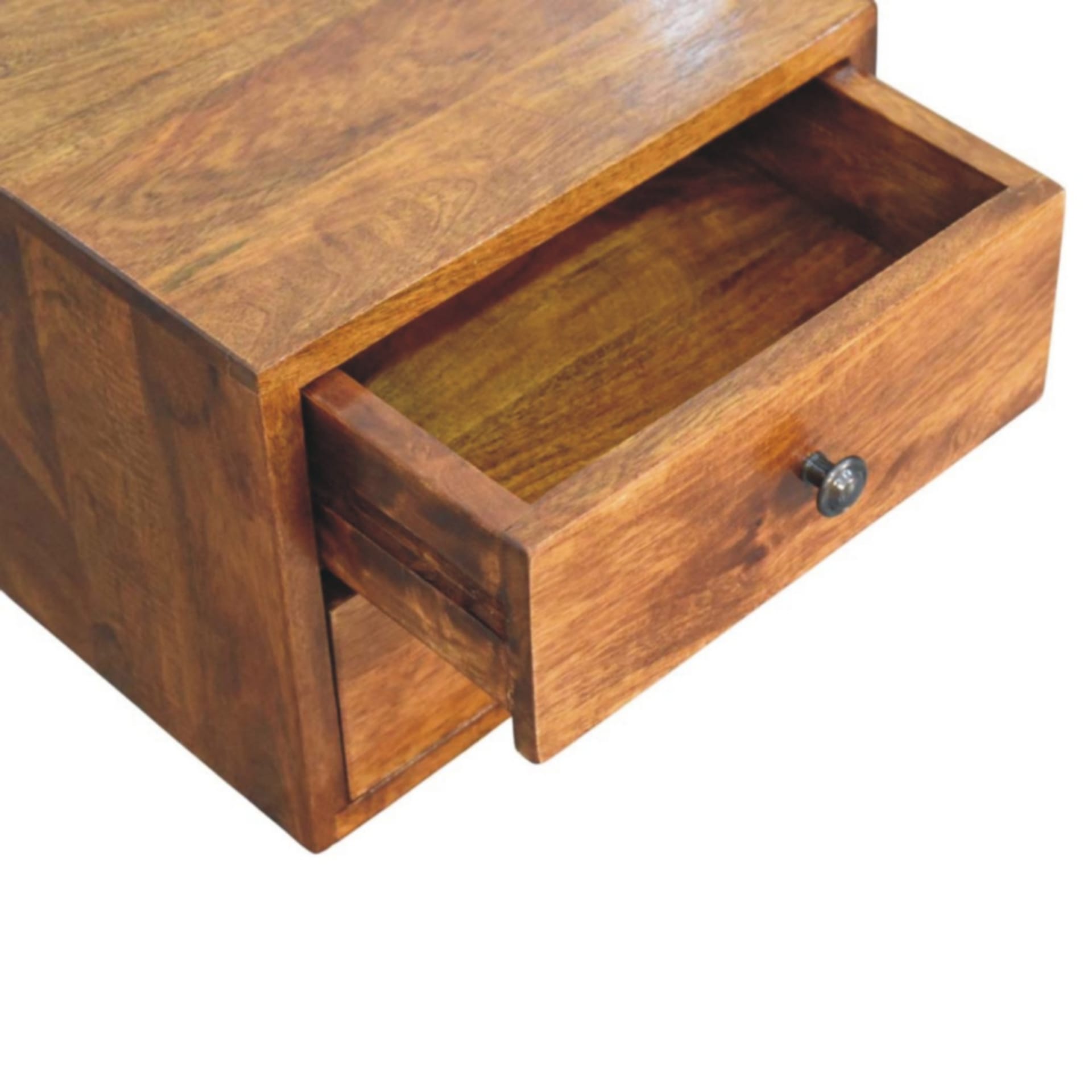 Solid Wood Solis Chestnut Wall Mounted Nightstand, 2 Drawers, Dark Brown