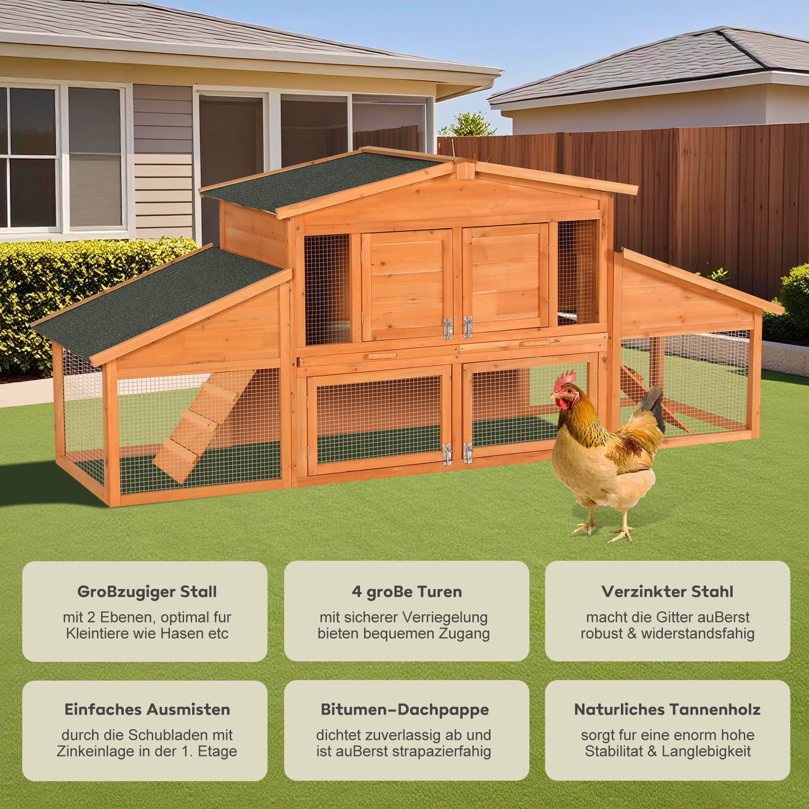 Extra-large Wooden Rabbit House, Chicken Coop, Outdoor Unit That Can Be Easily Assembled And Stable, Indoor With Cleaning Tray And Waterproof Roof, Suitable For Small And Medium-sized Rabbits And Chic view 3