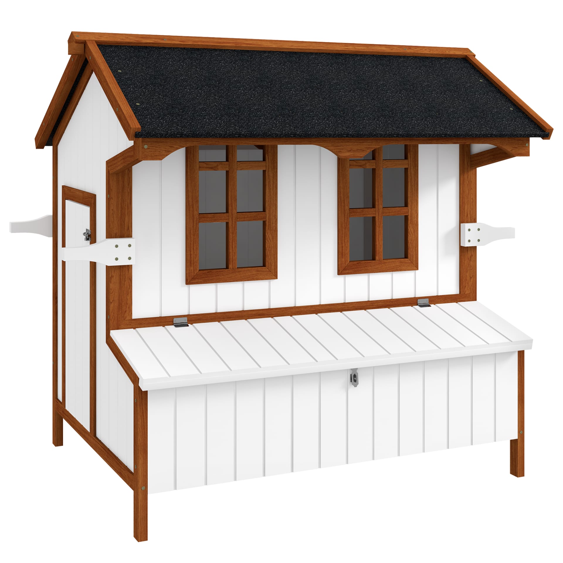 PawHut 47 Chicken Coop Wooden Chicken House Rabbit Hutch Raised Poultry Cage Portable Hen Pen Backyard With Nesting Box And Handles view 3