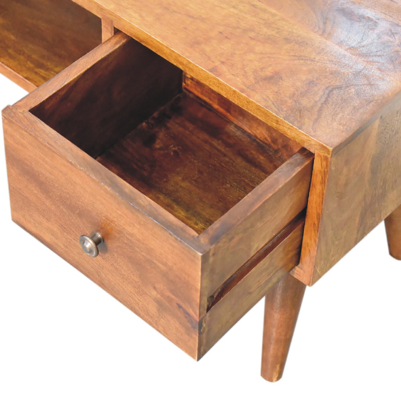 Solid Wood Classic Chestnut Coffee Table, 2 Drawers, 1 Open Slot, Dark Brown view 4