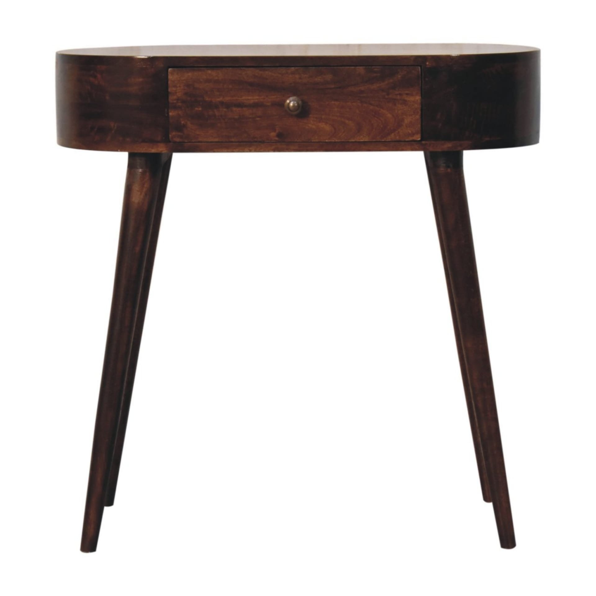 Solid Wood California Walnut Rounded Small Console Table, 1 Drawer, Brown view 4