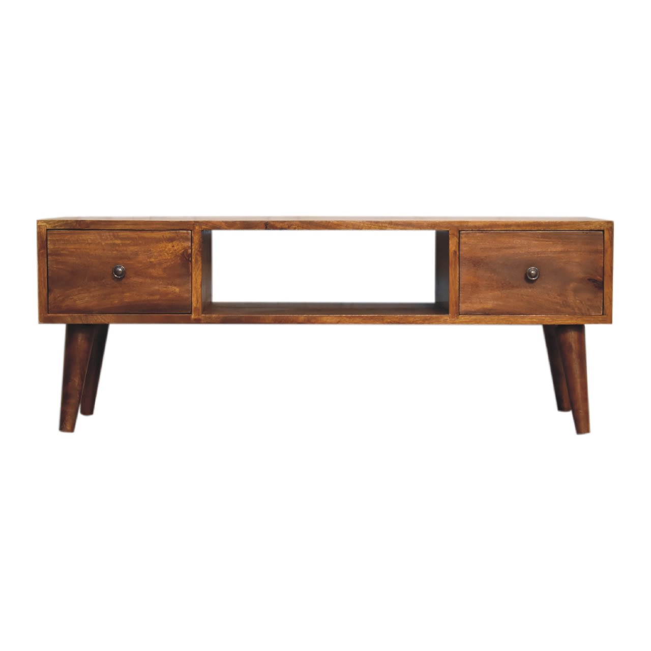 Solid Wood Classic Chestnut Coffee Table, 2 Drawers, 1 Open Slot, Dark Brown view 5