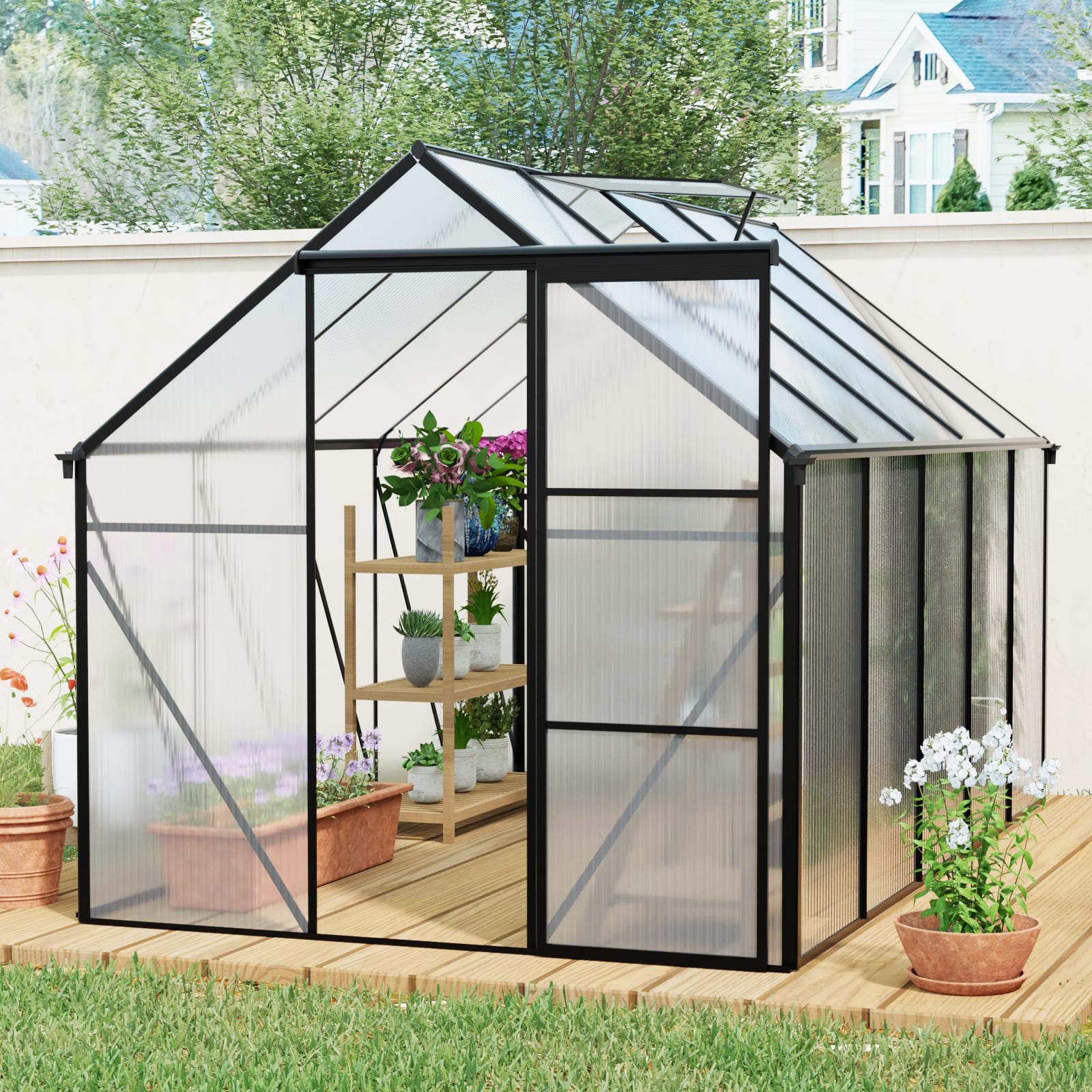 6x10 FT Polycarbonate Greenhouse Raised Base And Anchor Aluminum Heavy Duty Walk-in Greenhouses For Outdoor Backyard In All Season view 1