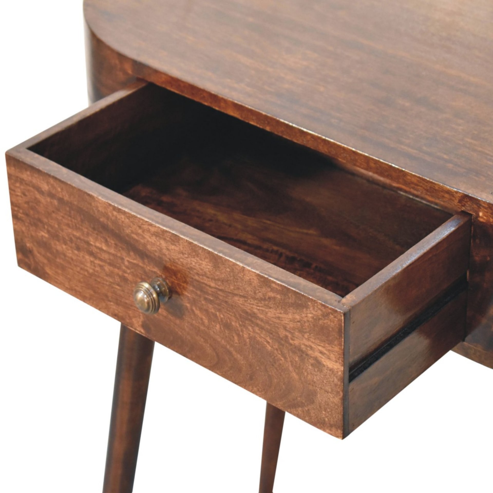 Solid Wood California Walnut Rounded Small Console Table, 1 Drawer, Brown view 2