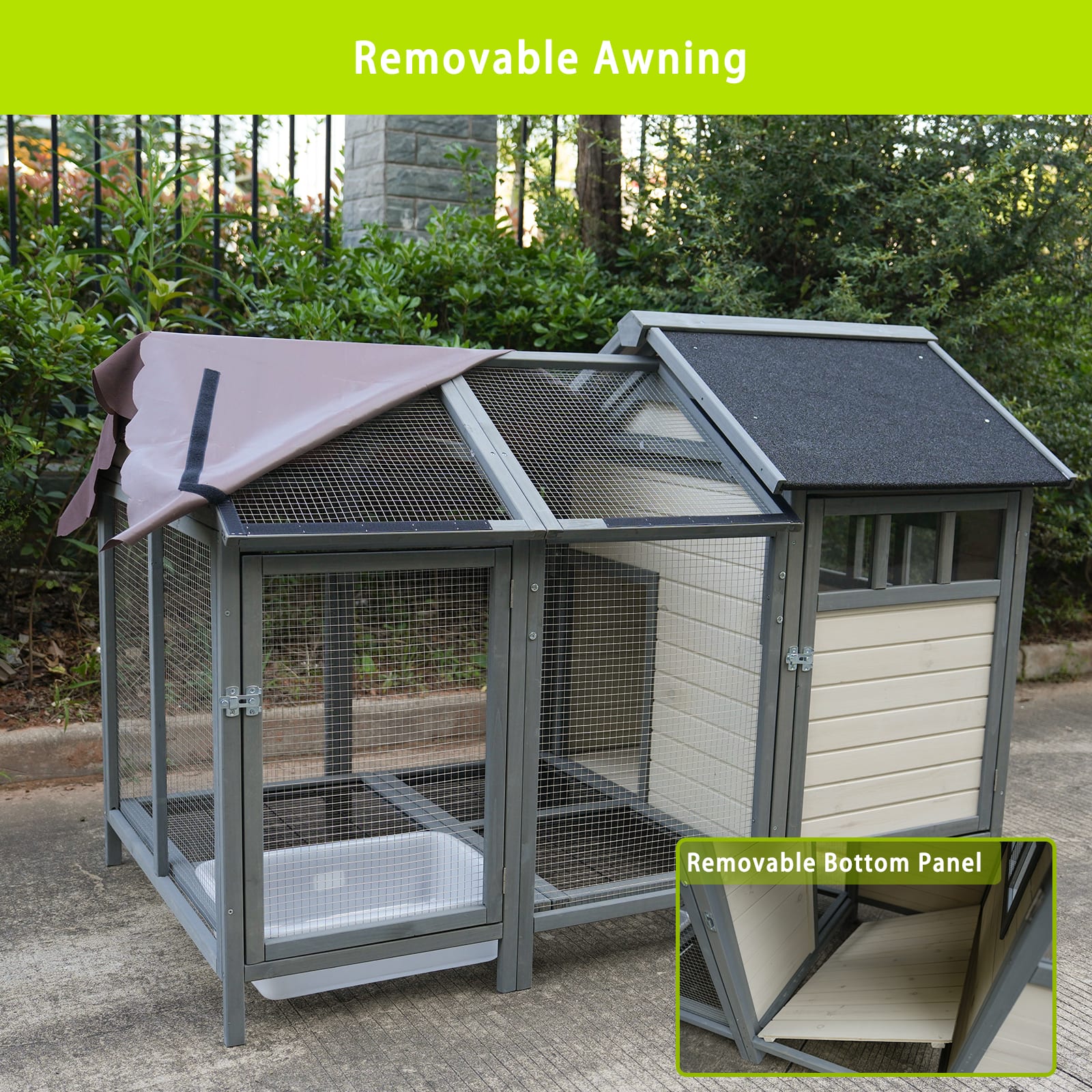 Large Outdoor Chicken Coops, Wooden Chicken Coops With Brooding Boxes, Bird Cages,Can Accommodate 3 To 5 Chickens Rabbit Cages - Black Waterproof And Sun-protective Felt Roofs Dark Gray Beige