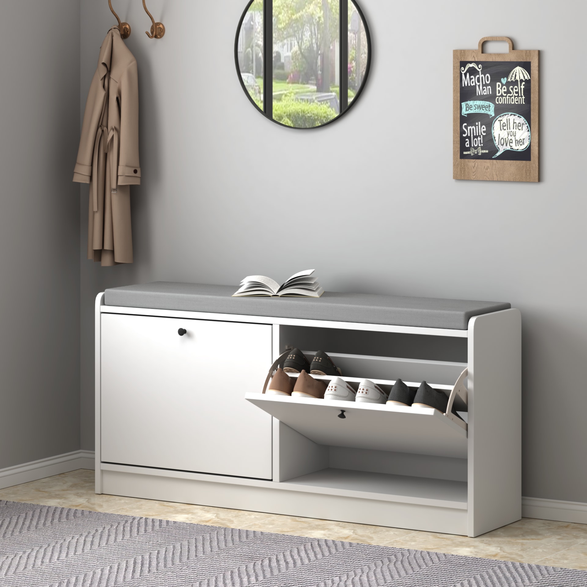 Shoe Storage Bench Entryway Bench With Storage, Shoe Bench Shoe Cabinet Storage For Entryway, Shoe Rack Bench Shoe Organizer Cabinet With Cushion For Entrance, Hallway, Living Room, Bedroom view 3