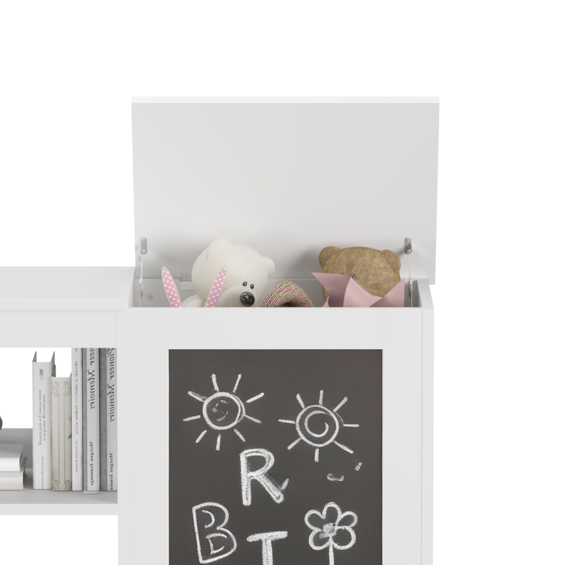3-in-1 Kids Bookshelf And Toy Storage Cabinet With Chalkboard  Modern White Organizer For Playroom view 1