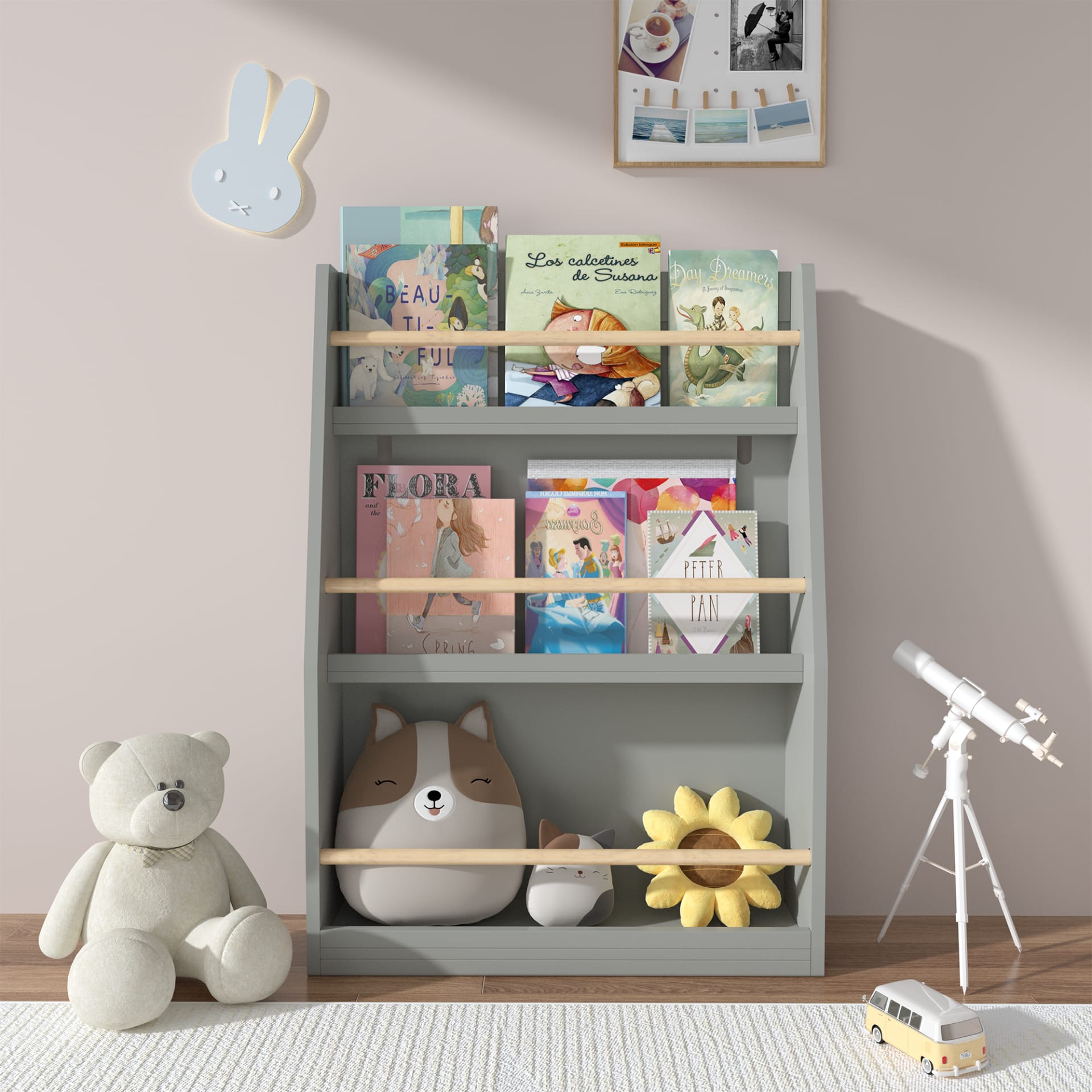 3 Tier Kids Book Shelf,Kids Book Rack, Helps Keep Bedrooms, Playrooms, And Classrooms Organized, Gray view 5