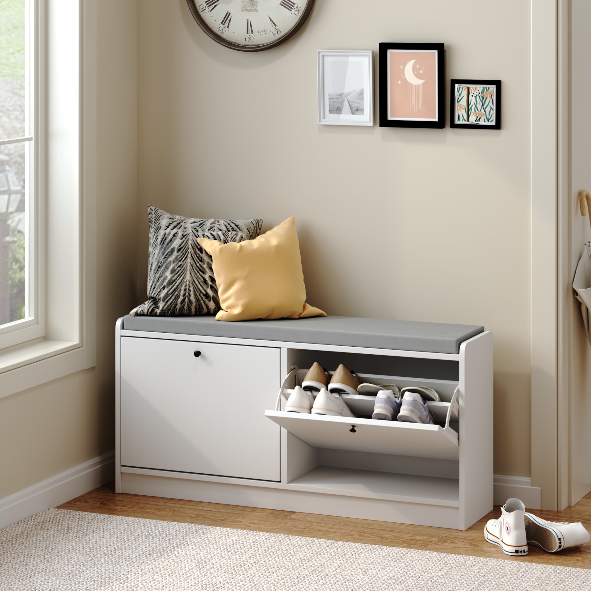 Shoe Storage Bench Entryway Bench With Storage, Shoe Bench Shoe Cabinet Storage For Entryway, Shoe Rack Bench Shoe Organizer Cabinet With Cushion For Entrance, Hallway, Living Room, Bedroom view 5