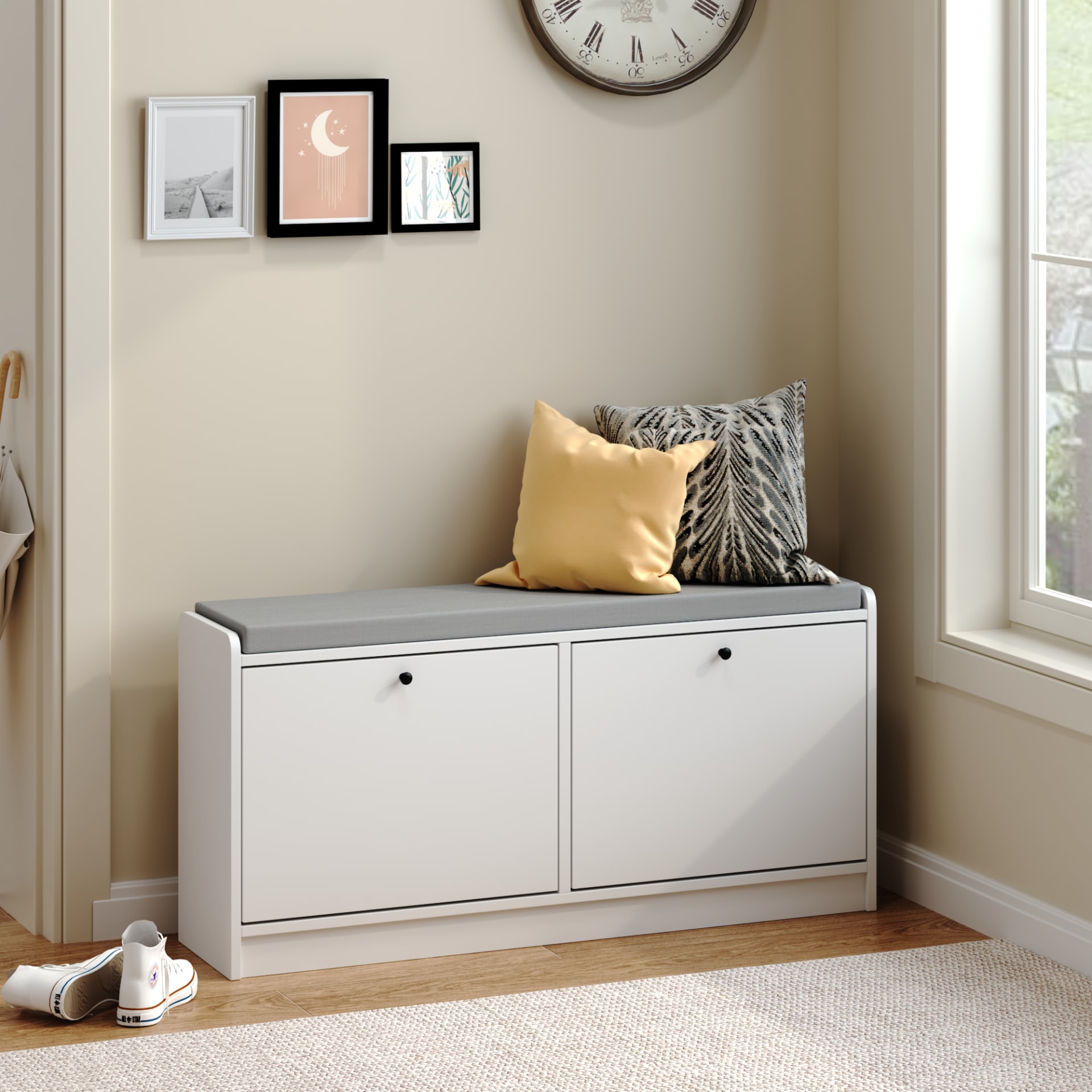 Shoe Storage Bench Entryway Bench With Storage, Shoe Bench Shoe Cabinet Storage For Entryway, Shoe Rack Bench Shoe Organizer Cabinet With Cushion For Entrance, Hallway, Living Room, Bedroom view 4