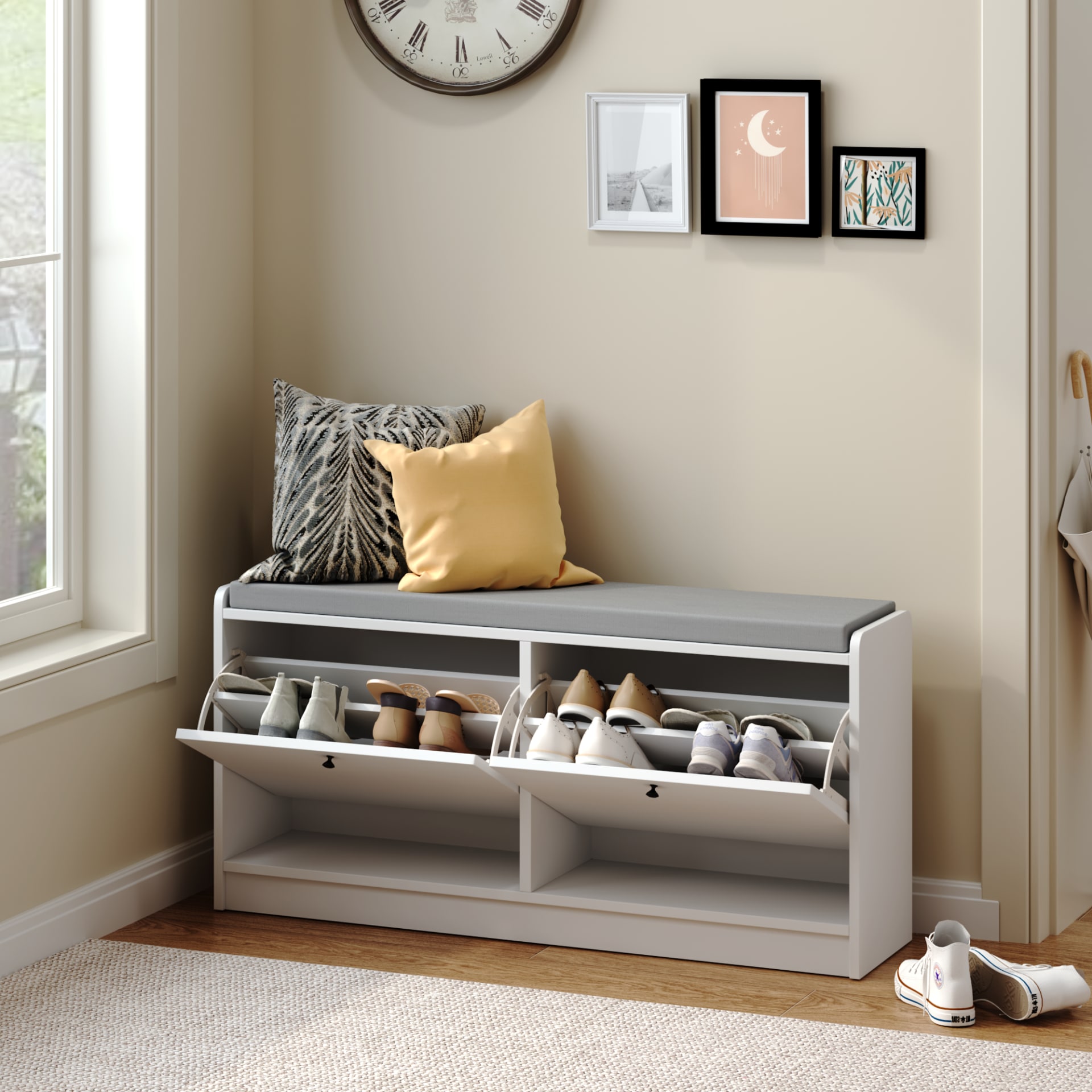 Shoe Storage Bench Entryway Bench With Storage, Shoe Bench Shoe Cabinet Storage For Entryway, Shoe Rack Bench Shoe Organizer Cabinet With Cushion For Entrance, Hallway, Living Room, Bedroom view 2