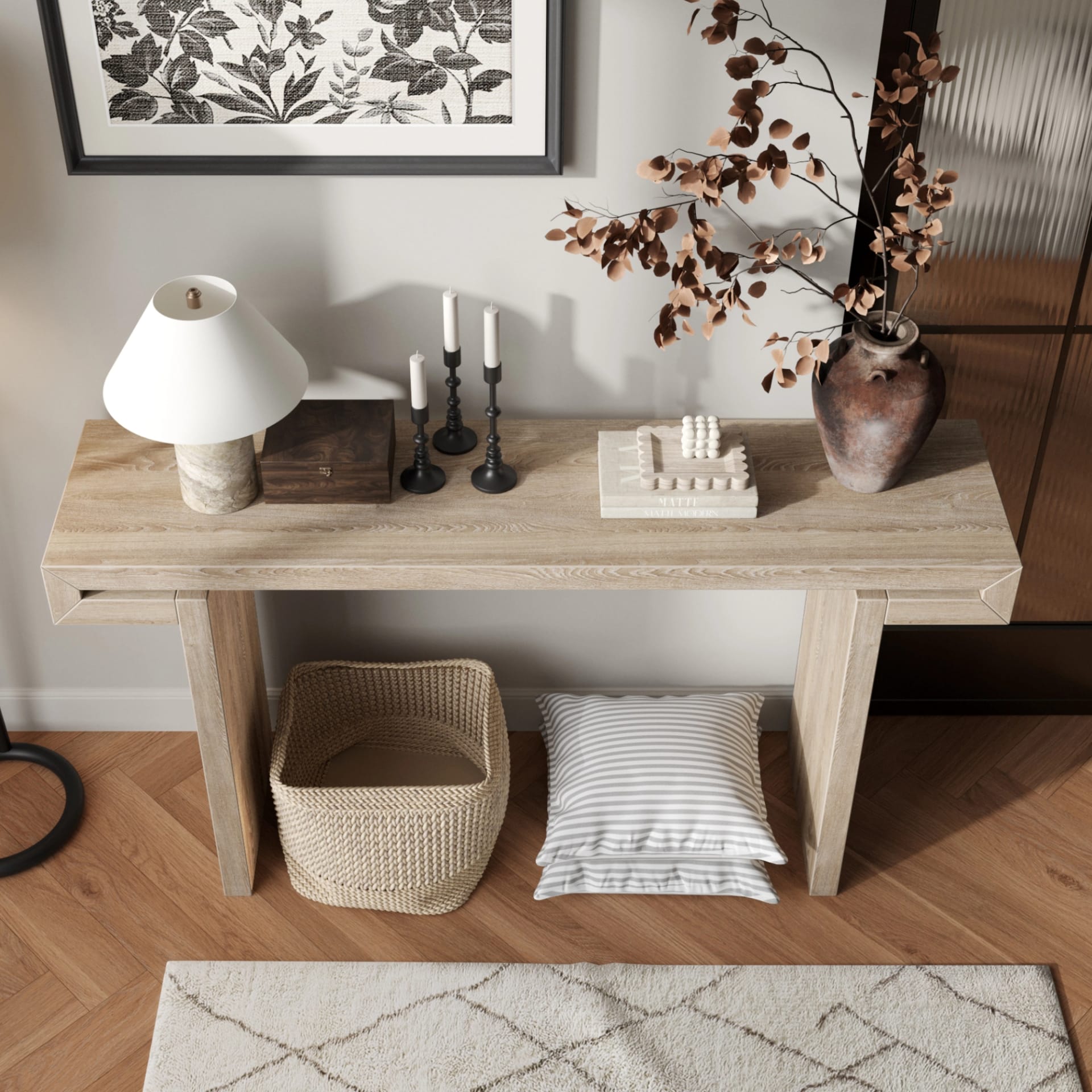 60inches Rustic Farmhouse Console Table , Distressed Wood Finish Entryway Sofa Side Table For Living Room, Hallway,Natural Wood view 5