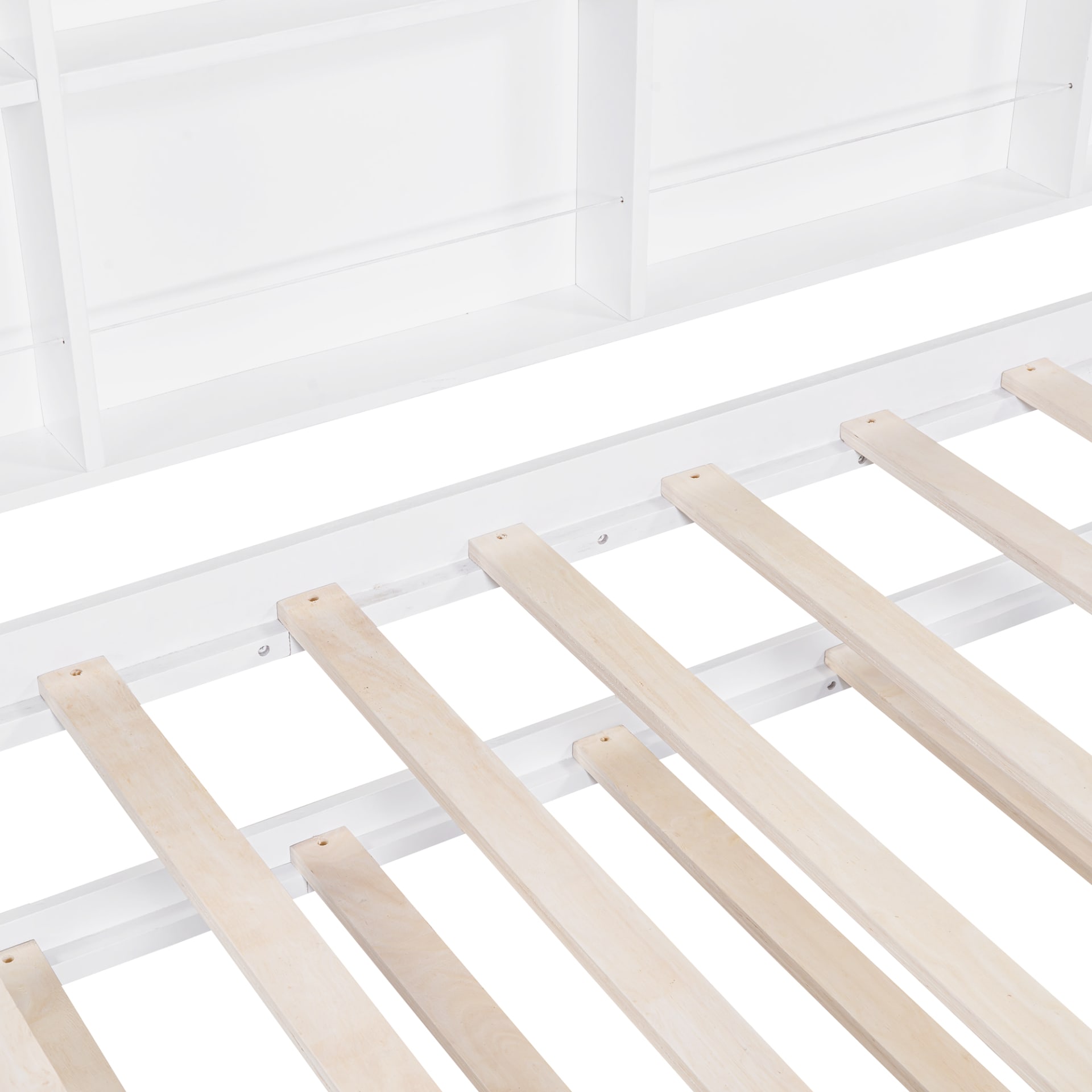Wooden Twin Size House Bed With Trundle,Kids Bed With Shelf, White view 4