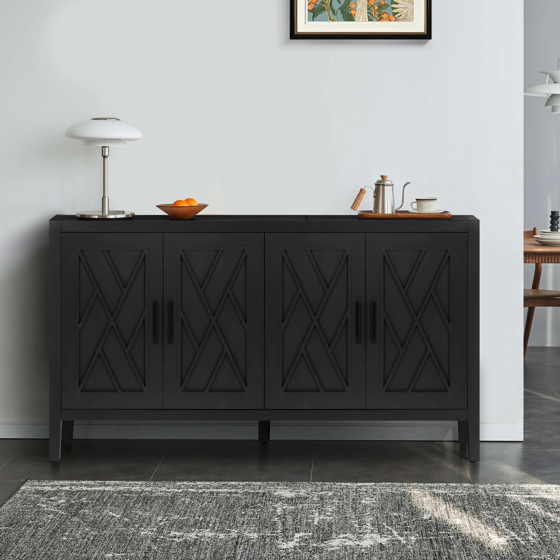 60 Inches Modern Farmhouse Accent Cabinet With 4 Doors And Adjustable Shelf Wood Sideboard Buffet Cabinet Console Table Credenza Buffet Table For Kitchen Dining Room Entryway Hallway Antique Black view 5