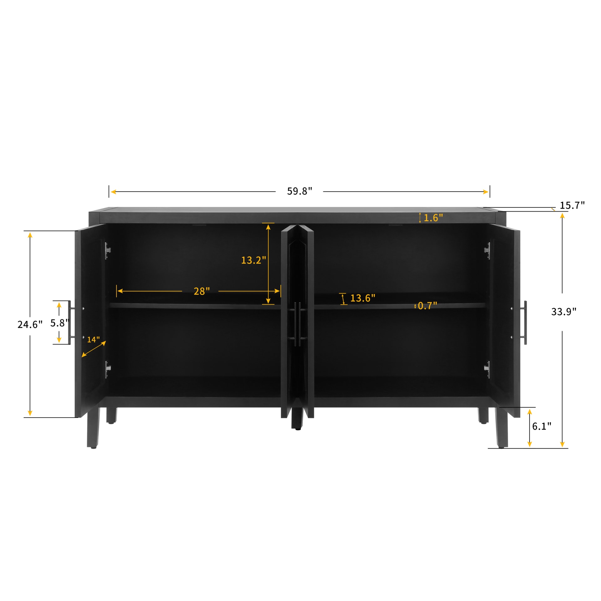 60 Inches Modern Farmhouse Accent Cabinet With 4 Doors And Adjustable Shelf Wood Sideboard Buffet Cabinet Console Table Credenza Buffet Table For Kitchen Dining Room Entryway Hallway Antique Black view 3