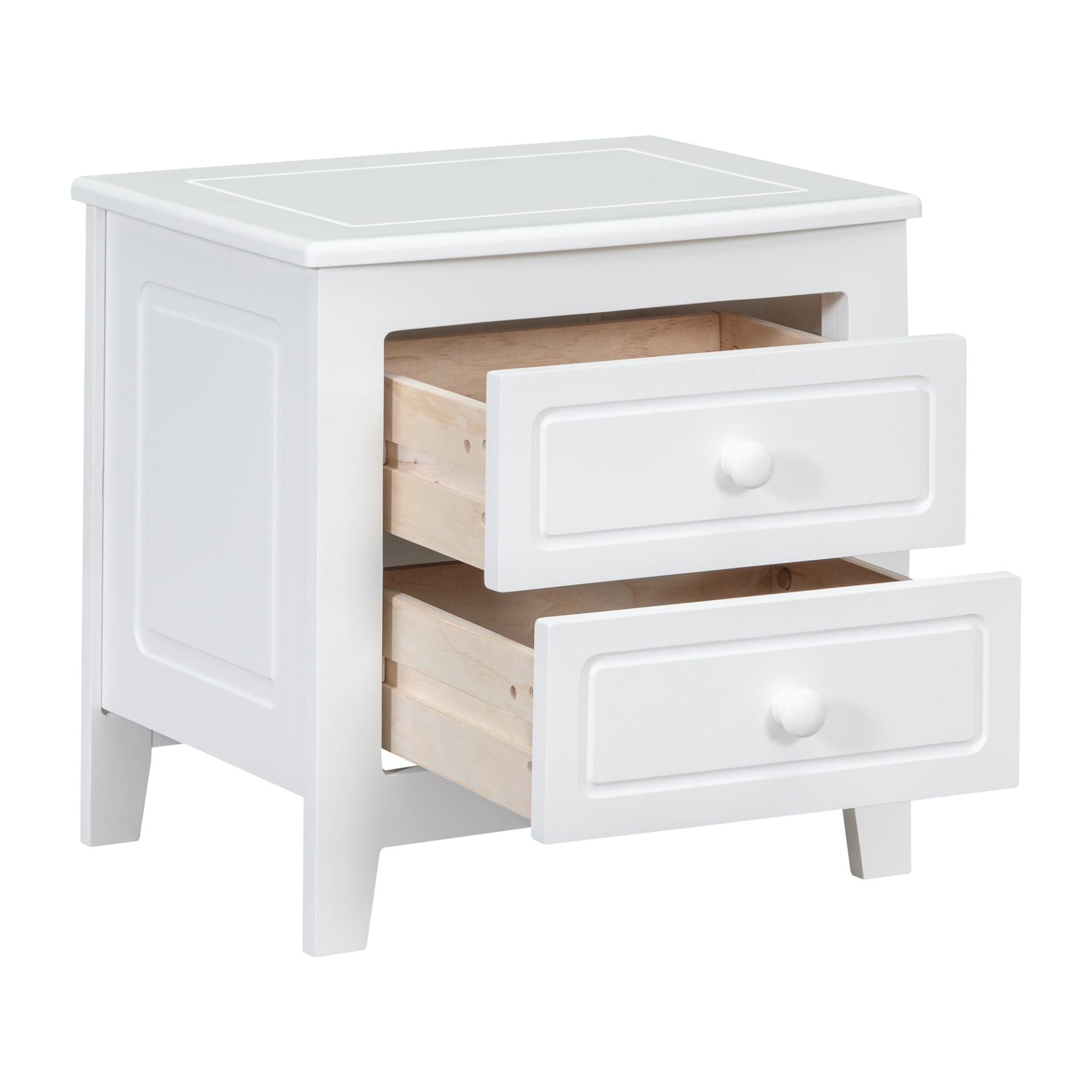 2-Drawer Nightstand For Bedroom, Mid Century Retro Bedside Table With Classic Design,White view 3