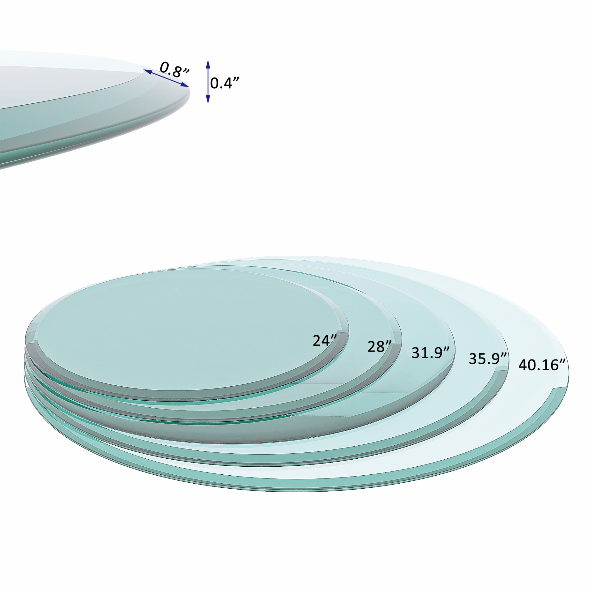 36  Inch Round Tempered Glass Table Top Clear Glass 2-5  Inch Thick Beveled Polished Edge view 5
