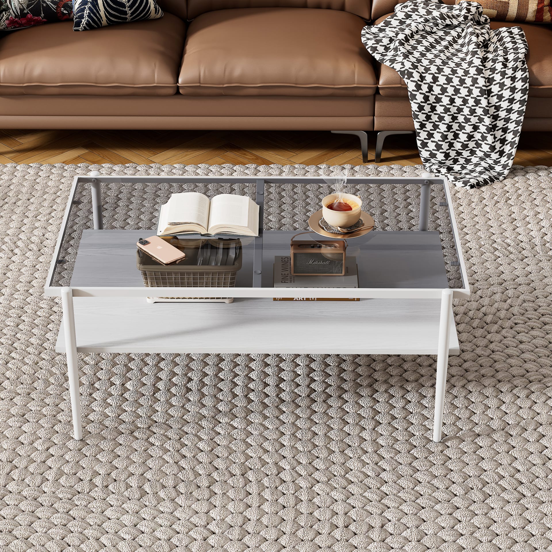 Coffee Table And End Tables Set Of 3, Tempered Glass Table With MDF Layer, Modern Tables For Living Room , Gray Glass