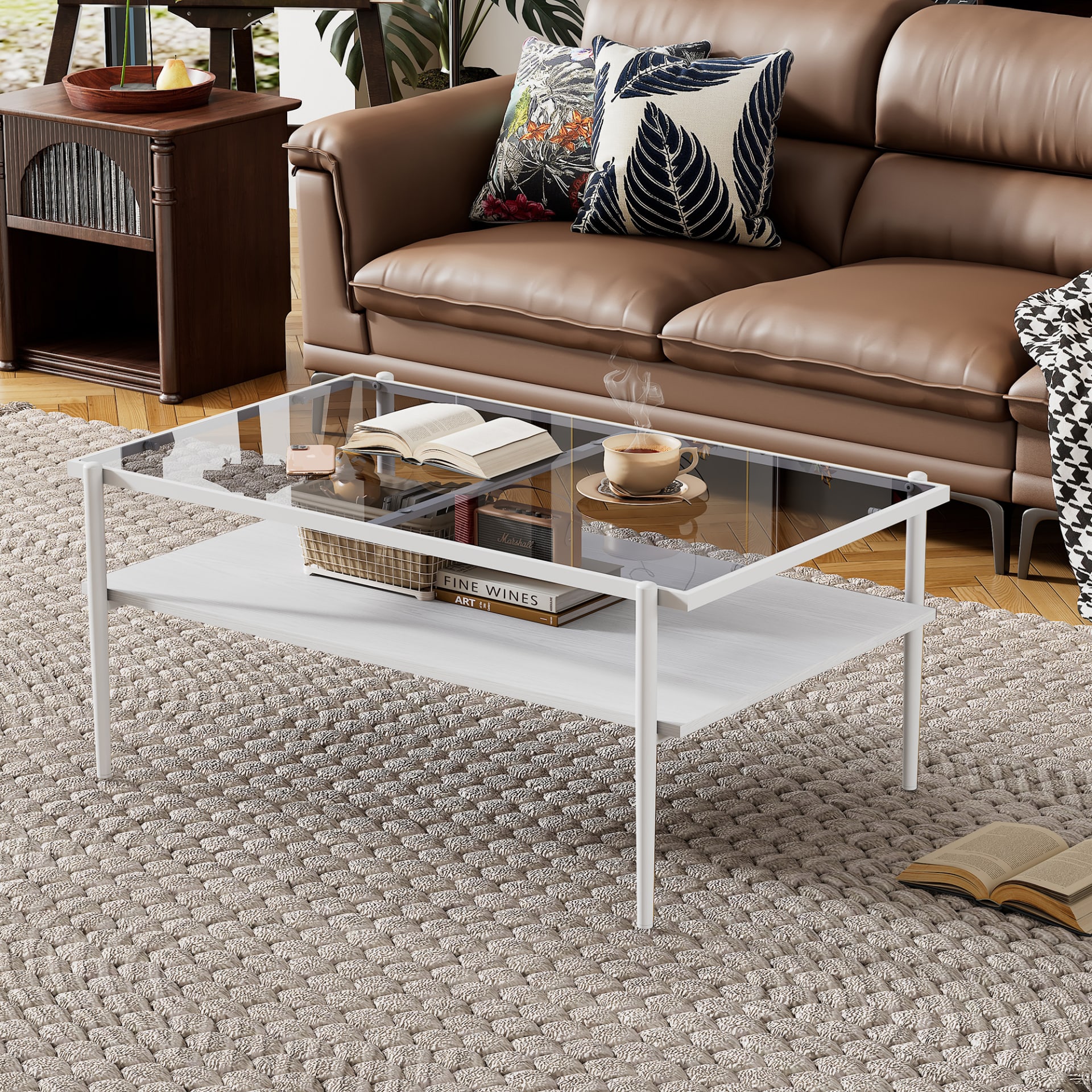 Coffee Table And End Tables Set Of 3, Tempered Glass Table With MDF Layer, Modern Tables For Living Room , Gray Glass view 4