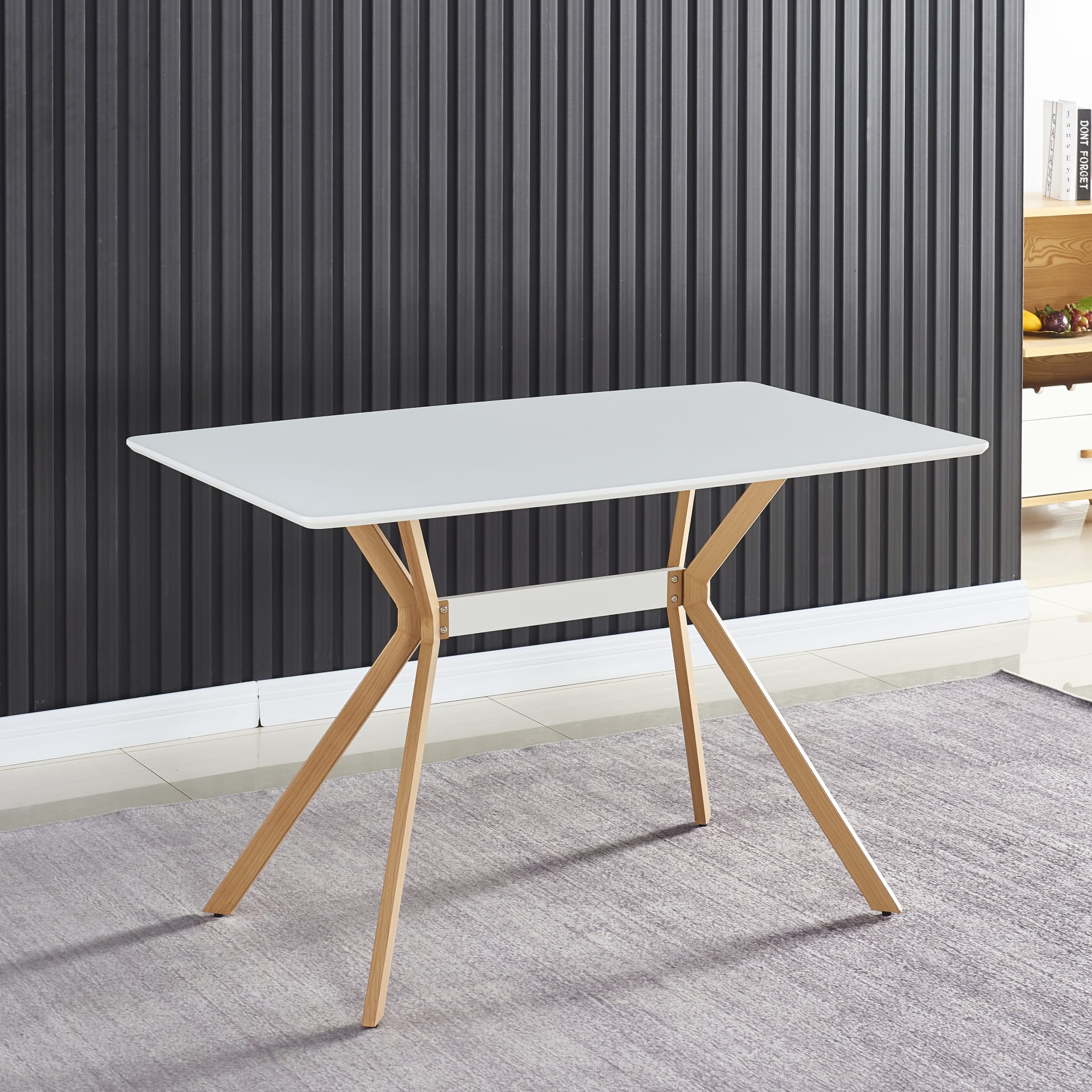 Modern Minimalist StyleDining Table MDF Anti-Scratch Top Metal Shelf Metal Heat Transfer Legs Leveling Feet For Dining Room Kitchen Office Table X 1 White