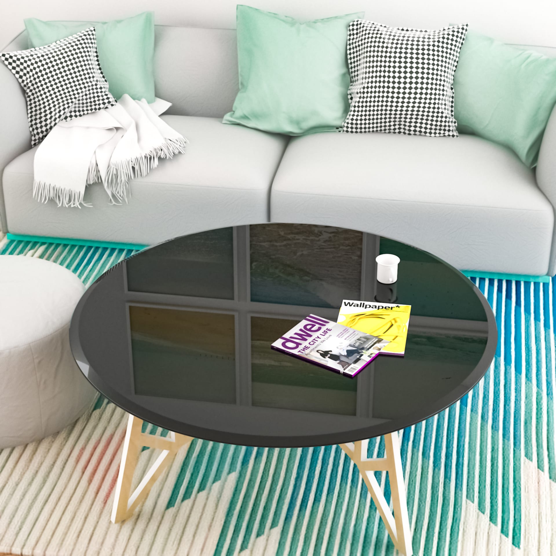 38.6  Inch Round Tempered Glass Table Top Black Glass 0.5 Inch Thick Beveled Polished Edge view 3