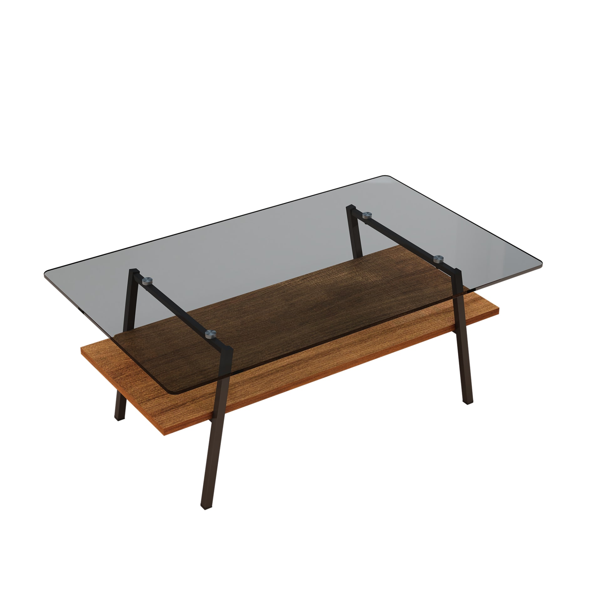 Rectangle Coffee Table, Tempered Glass Tabletop With Black Metal Legs, Modern Table For Living Room , Gray Glass view 1