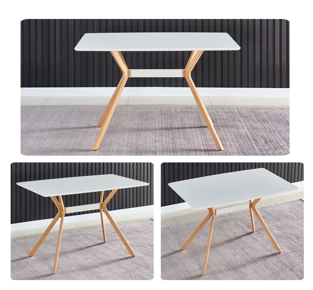 Modern Minimalist StyleDining Table MDF Anti-Scratch Top Metal Shelf Metal Heat Transfer Legs Leveling Feet For Dining Room Kitchen Office Table X 1 White view 2