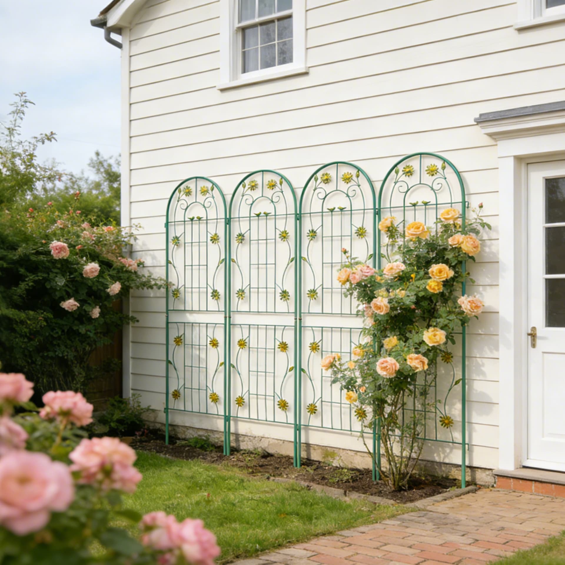 4 Pack Metal Garden Trellis 71  X 19.7  Rustproof Trellis For Climbing Plants Outdoor Flower Support Green view 2