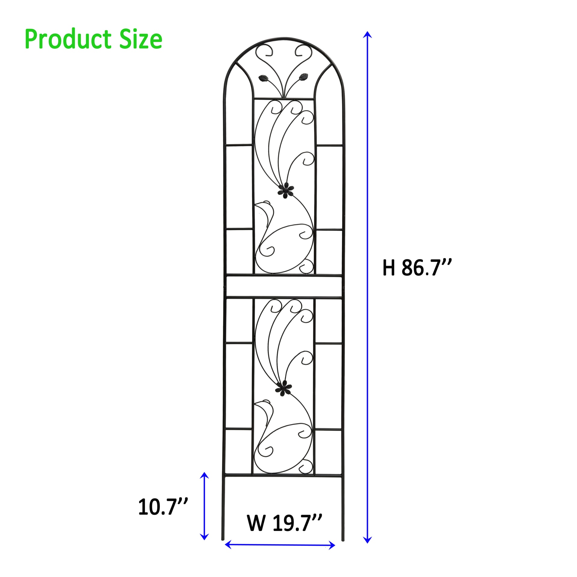4 Pack Metal Garden Trellis 86.7  X 19.7  Rustproof Trellis For Climbing Plants Outdoor Flower Support Peacock Style Black view 4