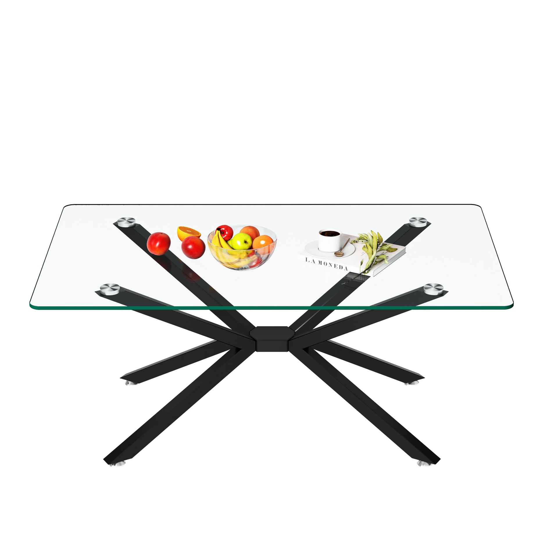 39.37  Rectangular Clear Tempered Glass Coffee Table,Stylish Design With Black Metal Legs, Coffee Table For Living Room view 3