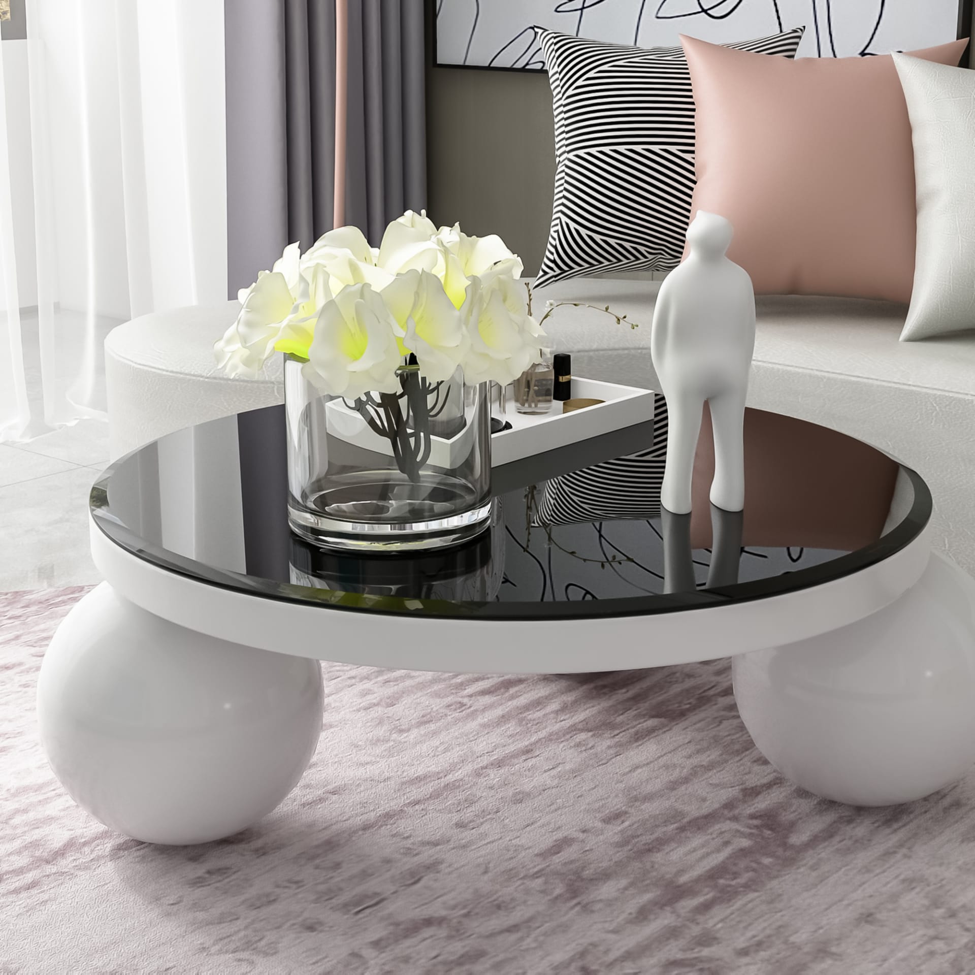 38.6  Inch Round Tempered Glass Table Top Black Glass 0.5 Inch Thick Beveled Polished Edge view 4