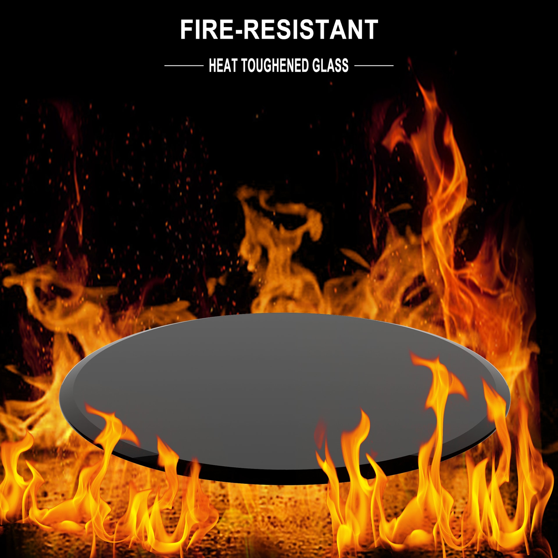 38.6 Inch Round Tempered Glass Table Top Black Glass 0.5 Inch Thick Beveled Polished Edge