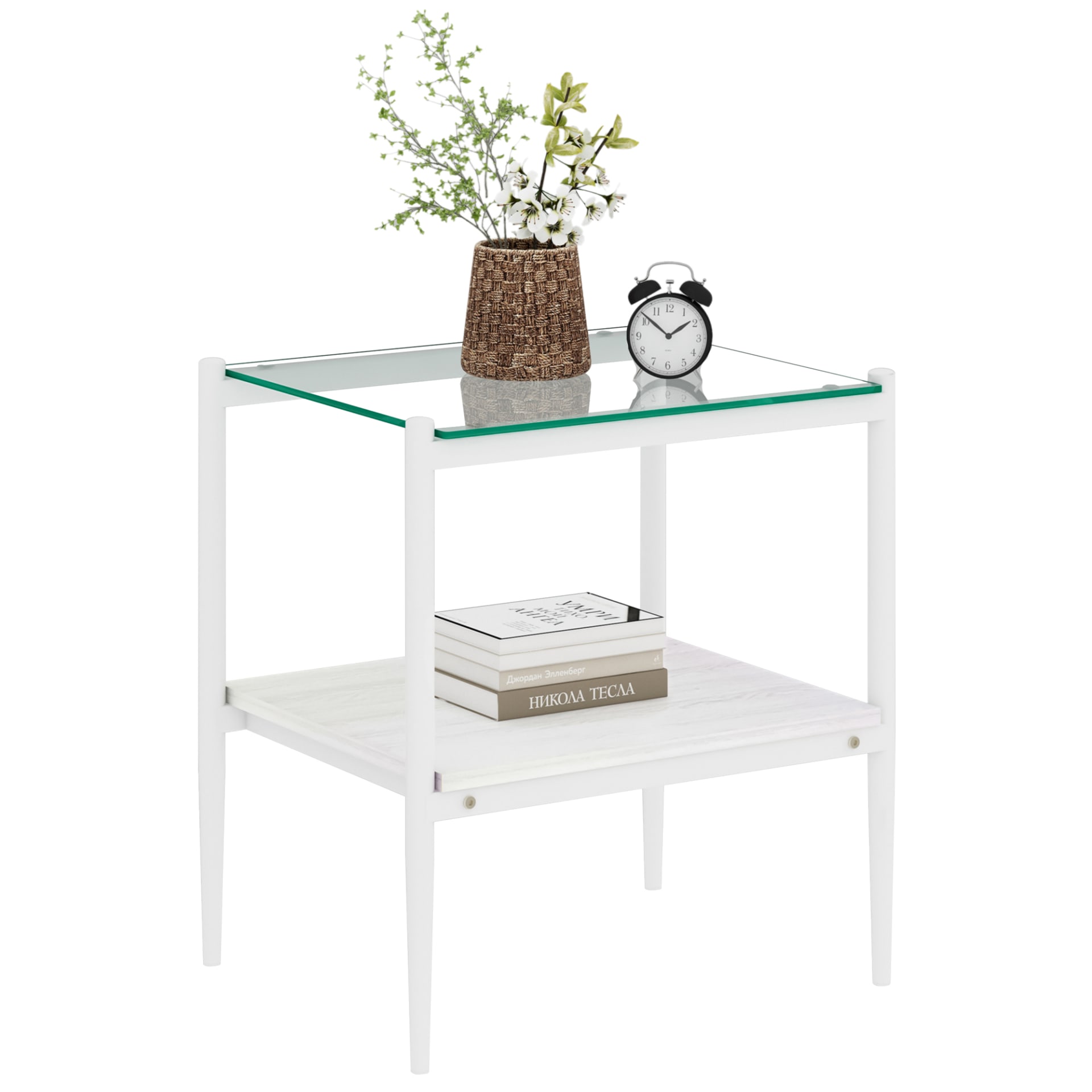Set Of 2 Rectangle End Table, Tempered Glass Tabletop With MDF Layer, Modern Table For Living Room , Transparent Glass view 5
