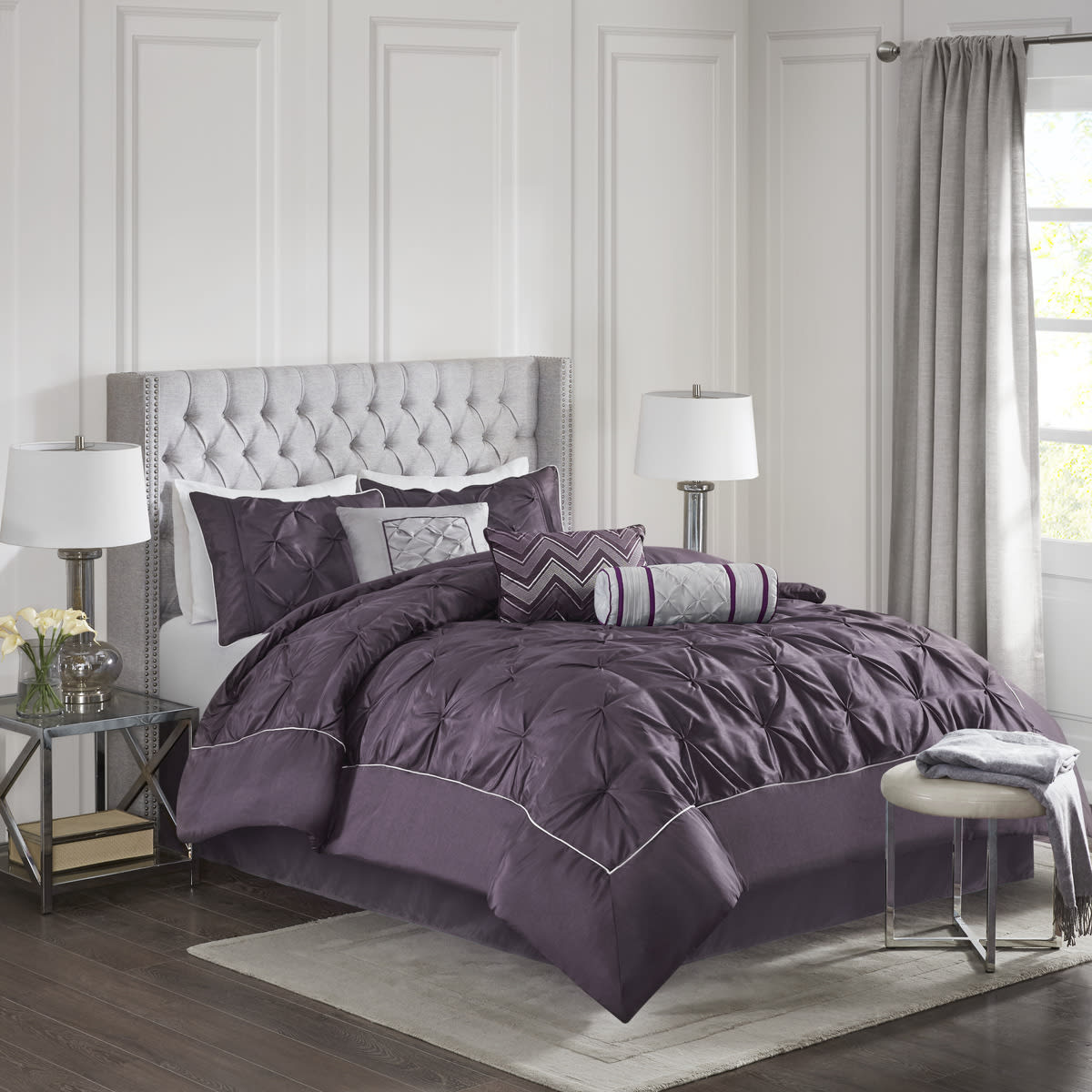 7 Piece Tufted Comforter Set Plum Cal King view 2