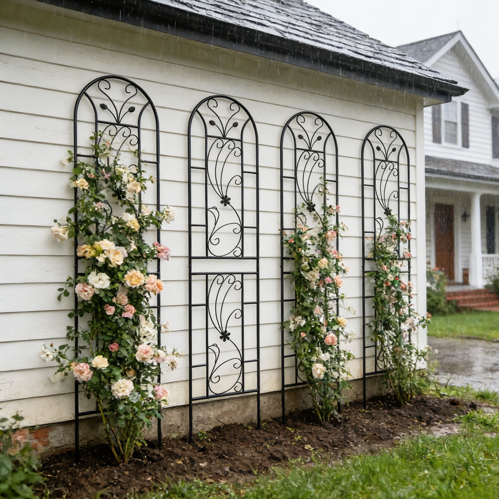 4 Pack Metal Garden Trellis 86.7  X 19.7  Rustproof Trellis For Climbing Plants Outdoor Flower Support Peacock Style Black view 5