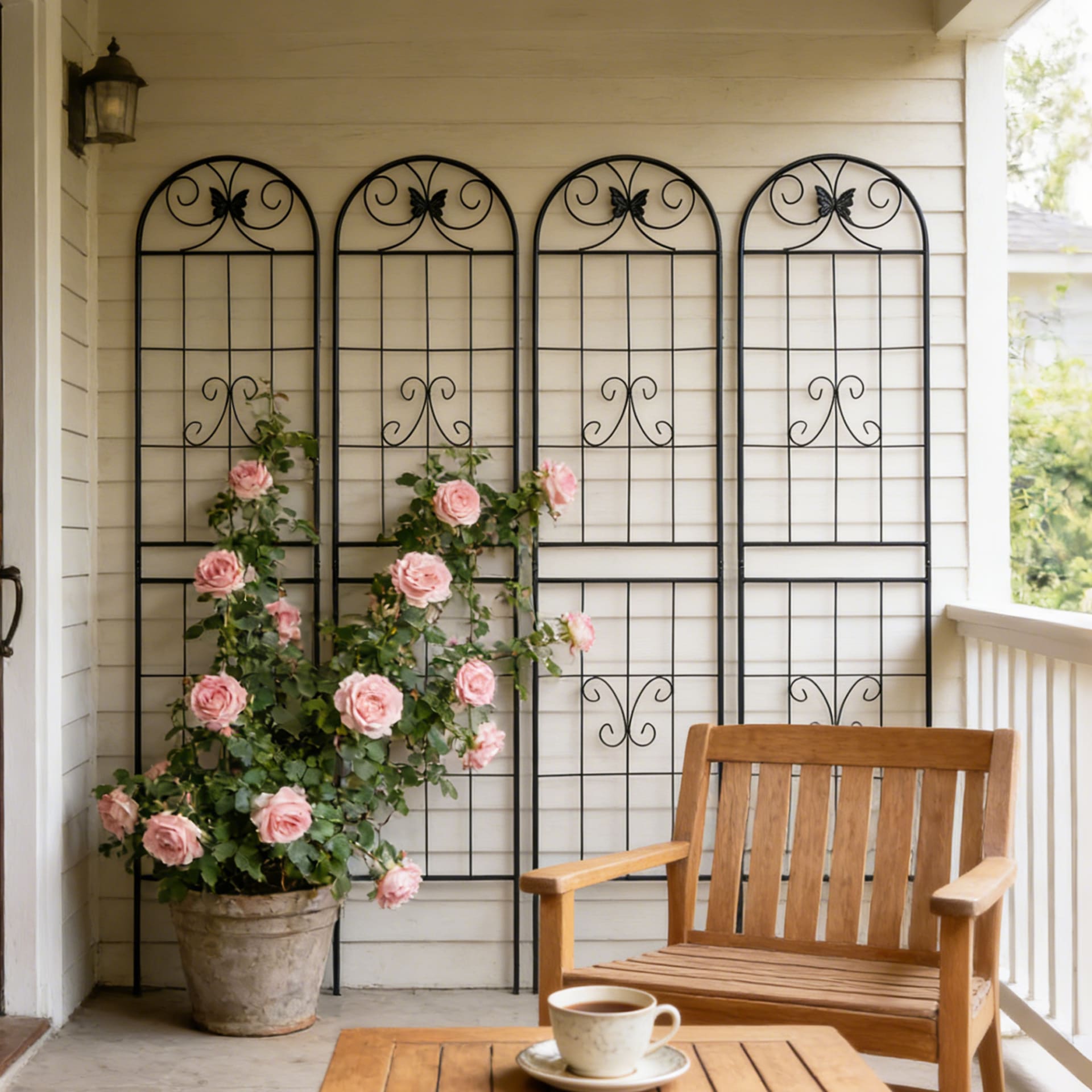 4 Pack Metal Garden Trellis 86.7  X 19.7  Rustproof Trellis For Climbing Plants Outdoor Flower Support Black view 2