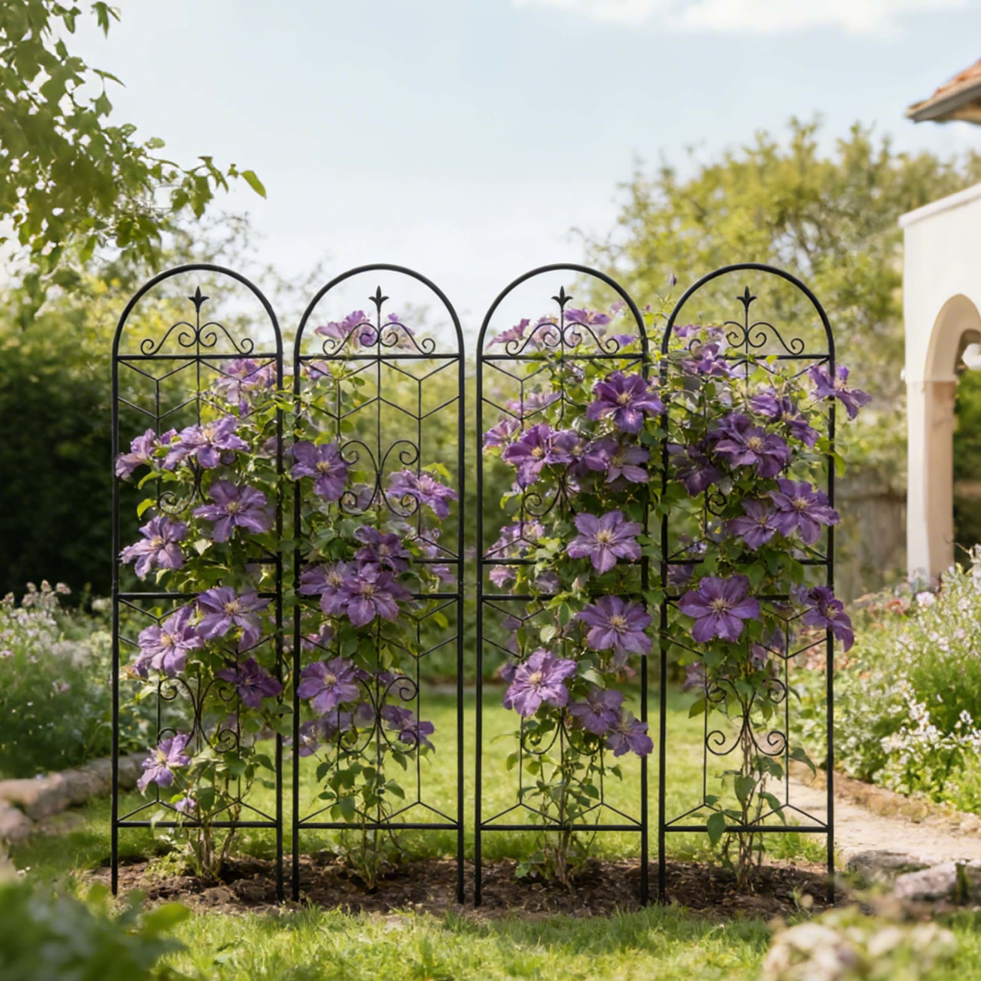 4 Pack Metal Garden Trellis 71  X 19.7  Rustproof Trellis For Climbing Plants Outdoor Flower Support Black view 3