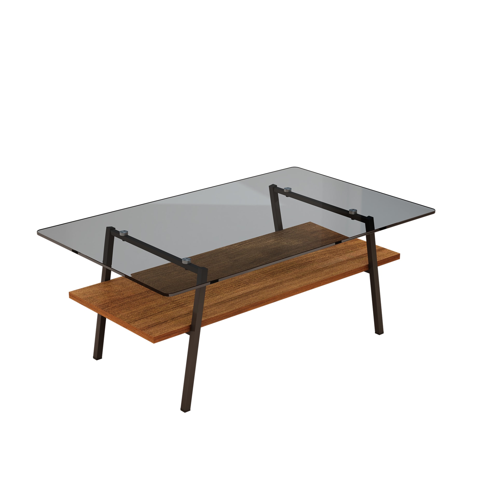 Rectangle Coffee Table, Tempered Glass Tabletop With Black Metal Legs, Modern Table For Living Room , Gray Glass view 5