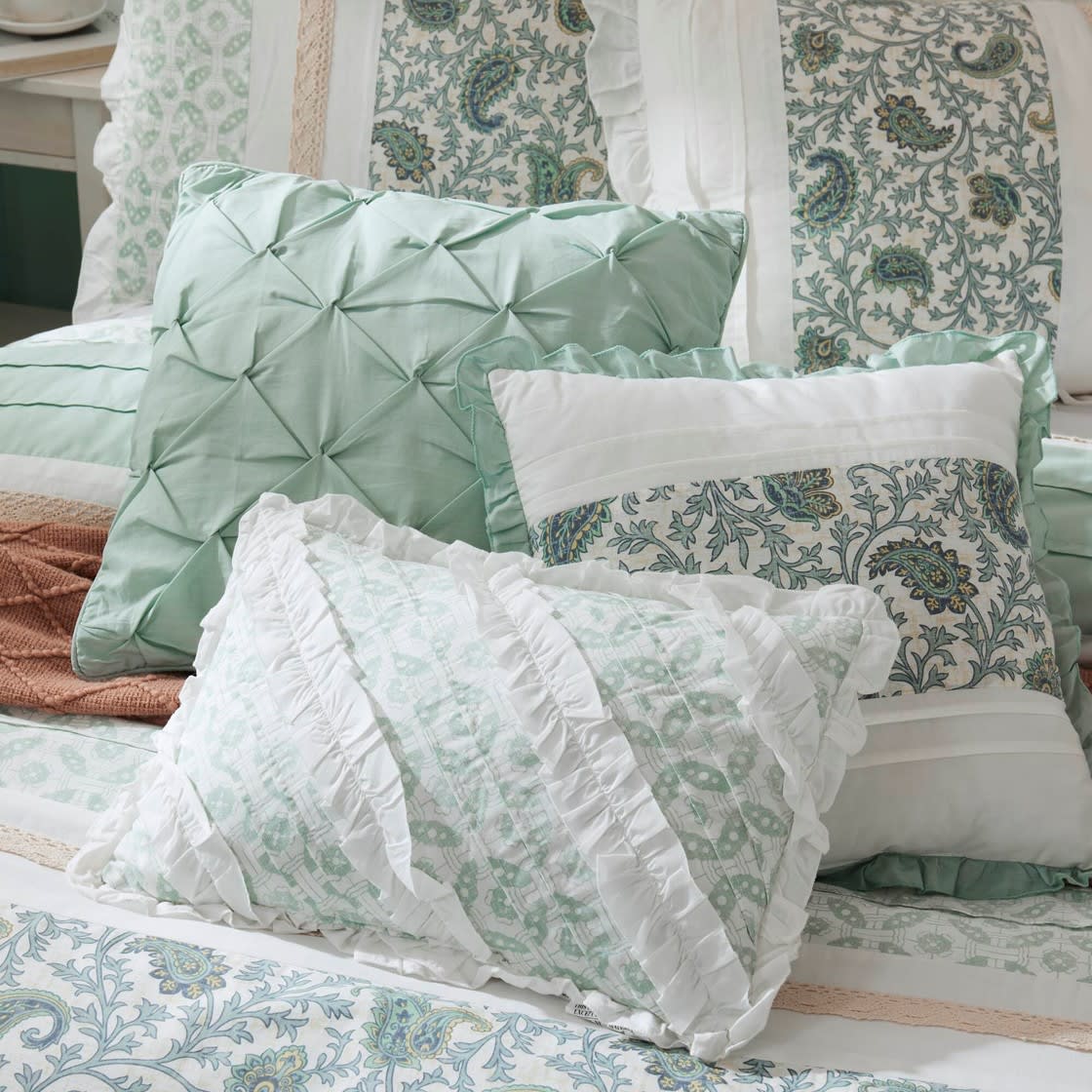 9 Piece Cotton Percale Comforter Set Aqua Queen view 2