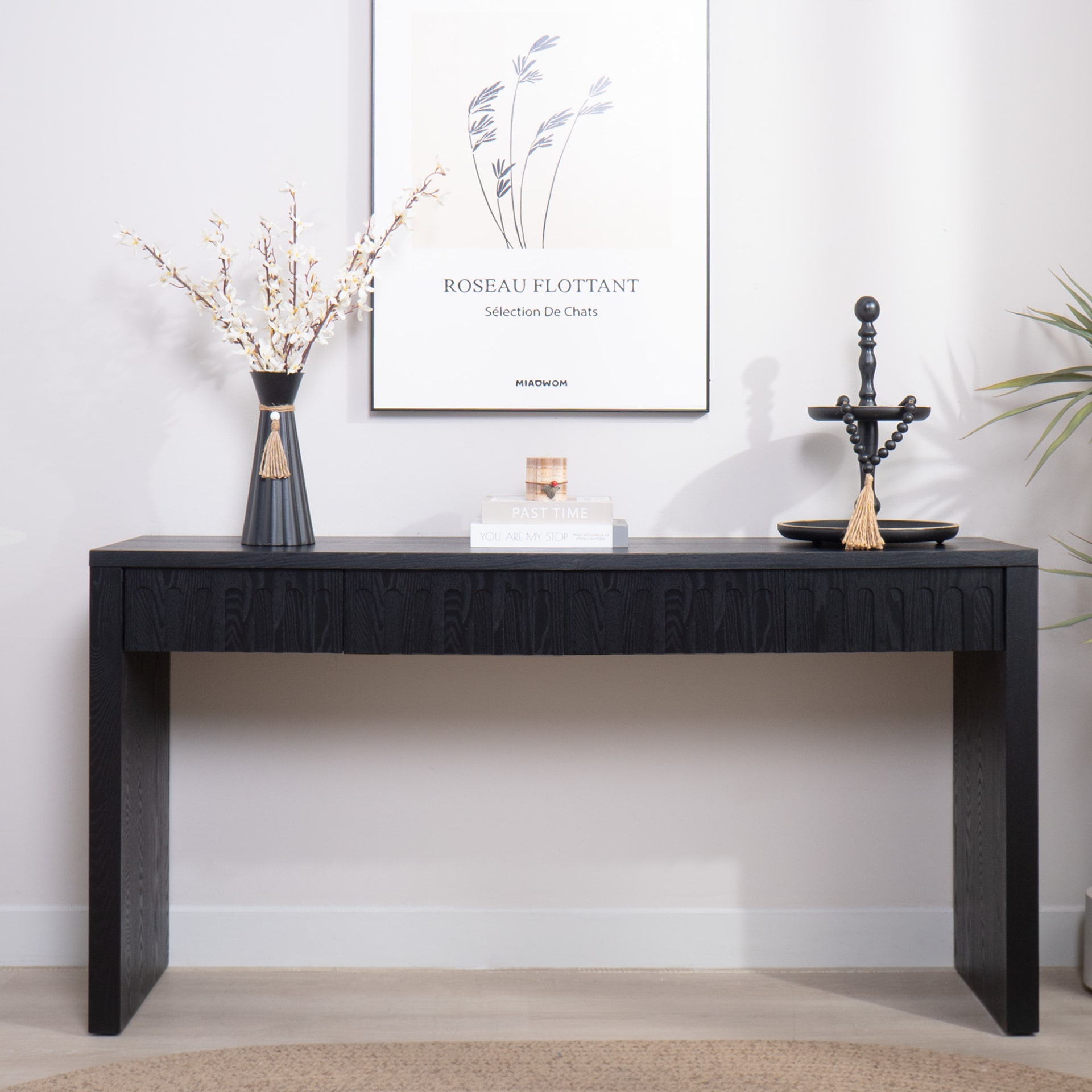 Modern Black Console Table With 4 Drawers 59.2 Entryway Table With Storage
