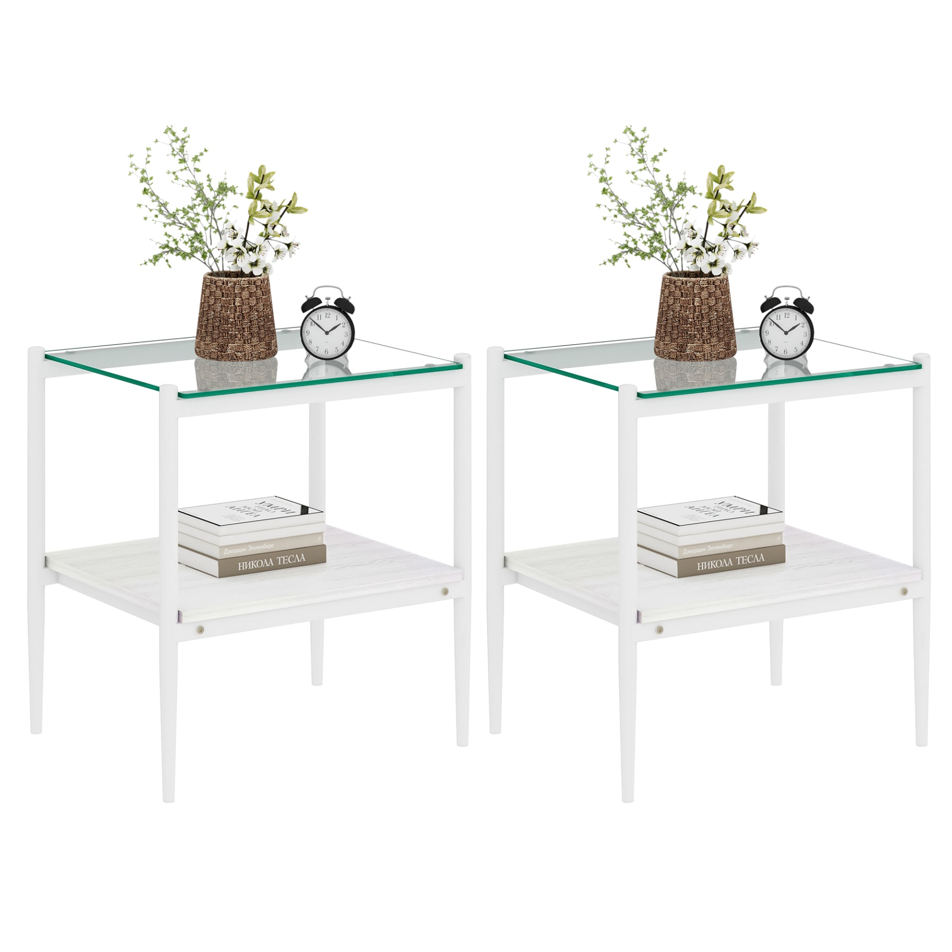 Set Of 2 Rectangle End Table, Tempered Glass Tabletop With MDF Layer, Modern Table For Living Room , Transparent Glass view 3