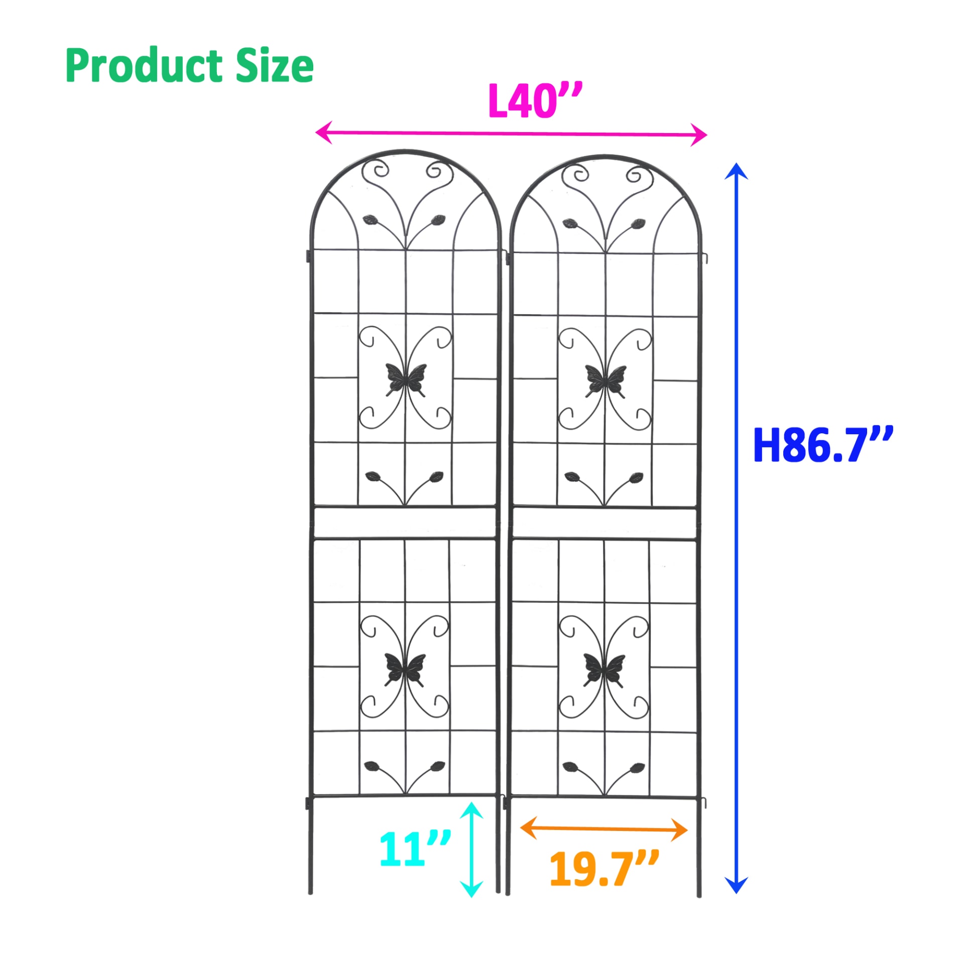 2 Pack Metal Garden Trellis 86.7  X 19.7  Rustproof Trellis For Climbing Plants Outdoor Flower Support Black view 5
