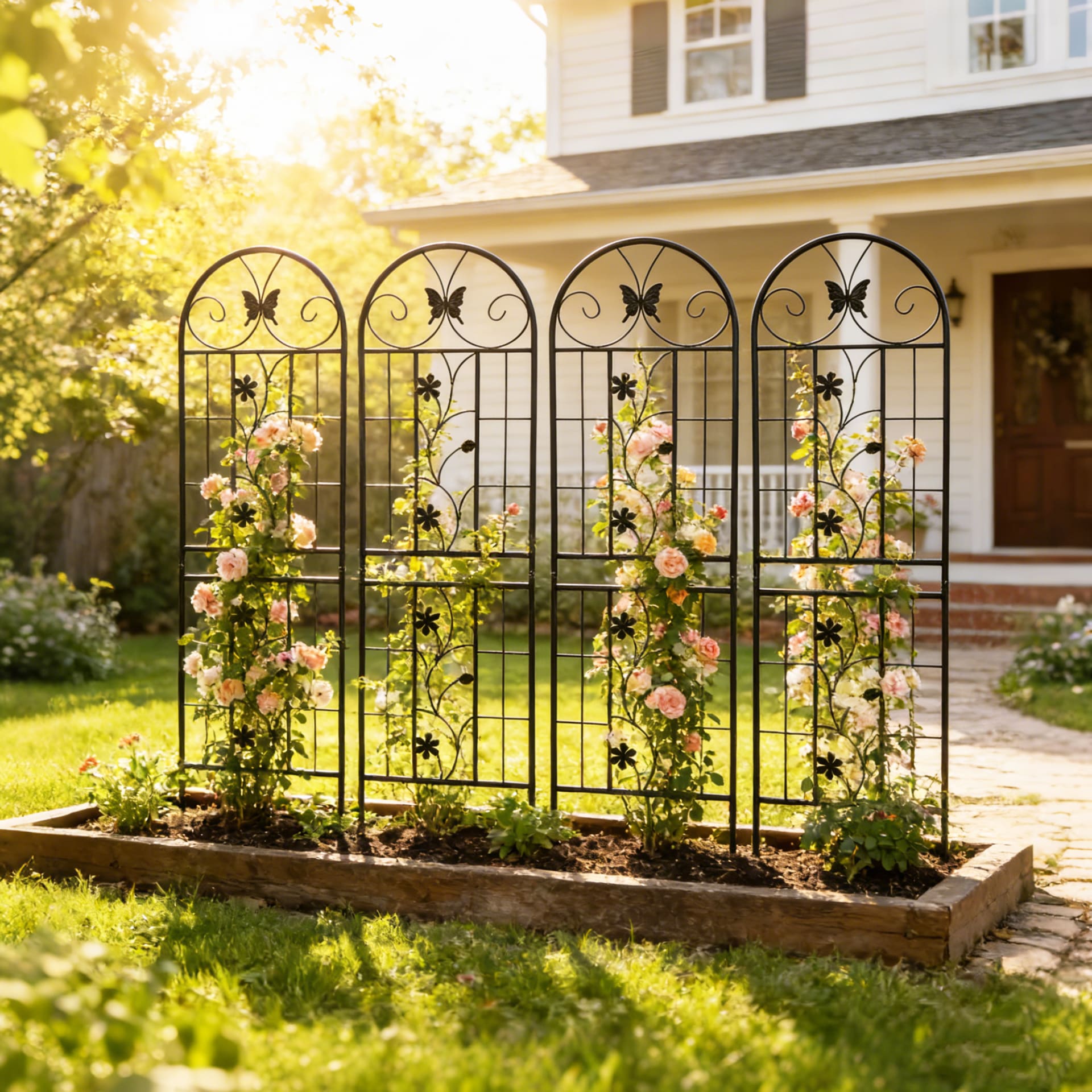 4 Pack Metal Garden Trellis 71  X 19.7  Rustproof Trellis For Climbing Plants Outdoor Flower Support Black view 5