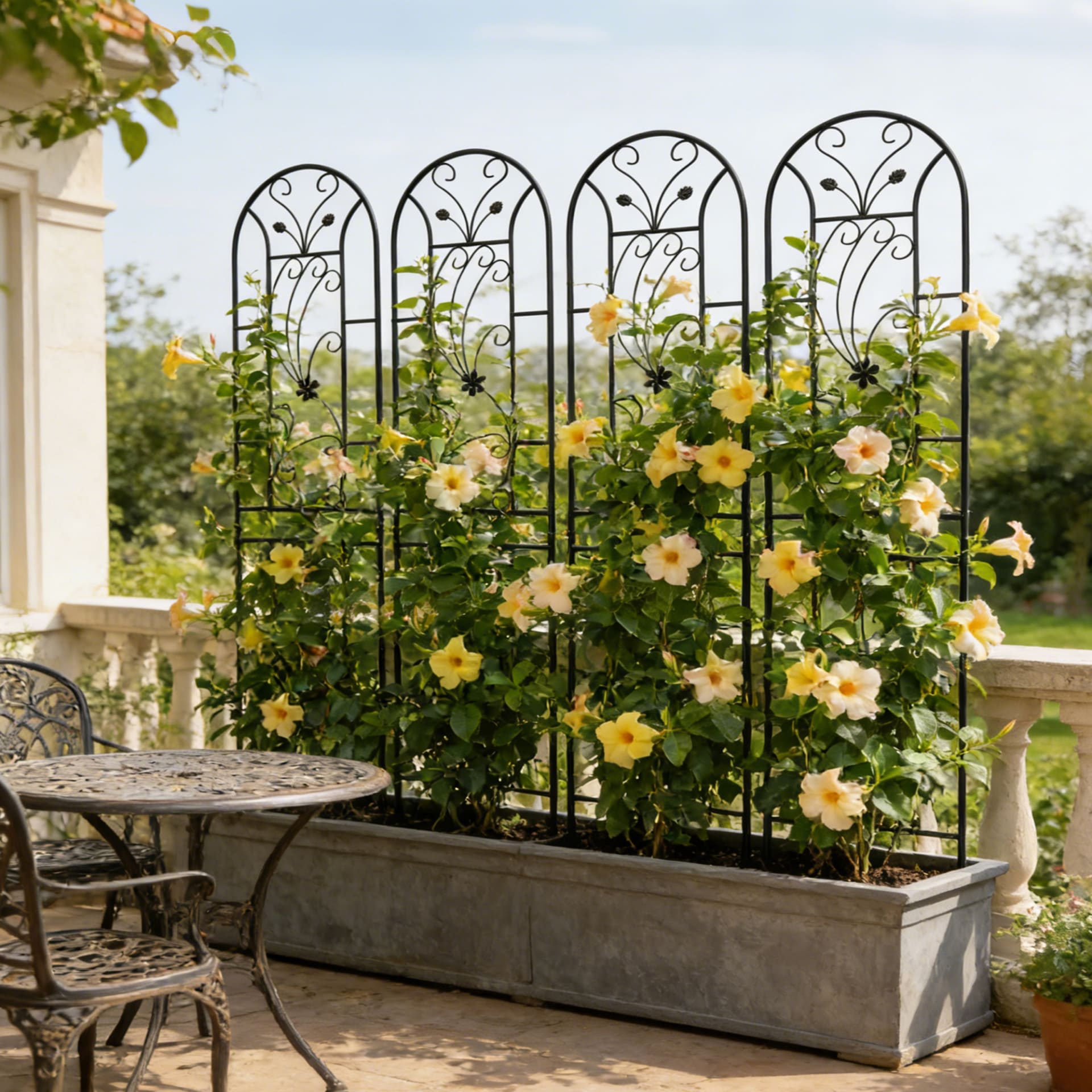 4 Pack Metal Garden Trellis 86.7  X 19.7  Rustproof Trellis For Climbing Plants Outdoor Flower Support Peacock Style Black view 3