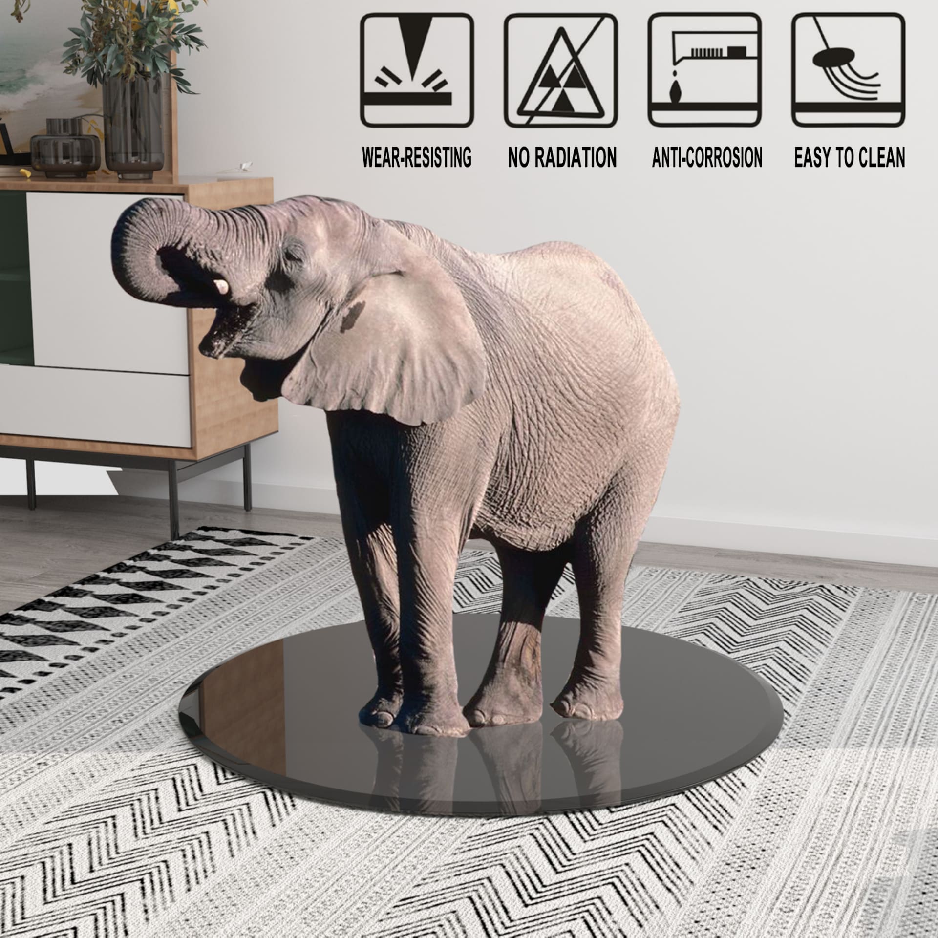 38.6  Inch Round Tempered Glass Table Top Black Glass 0.5 Inch Thick Beveled Polished Edge view 2