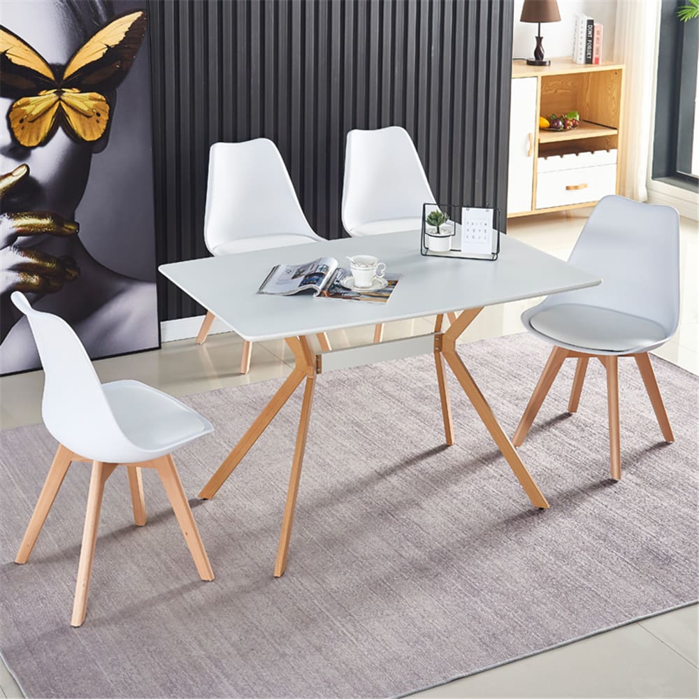 Modern Minimalist StyleDining Table MDF Anti-Scratch Top Metal Shelf Metal Heat Transfer Legs Leveling Feet For Dining Room Kitchen Office Table X 1 White view 4