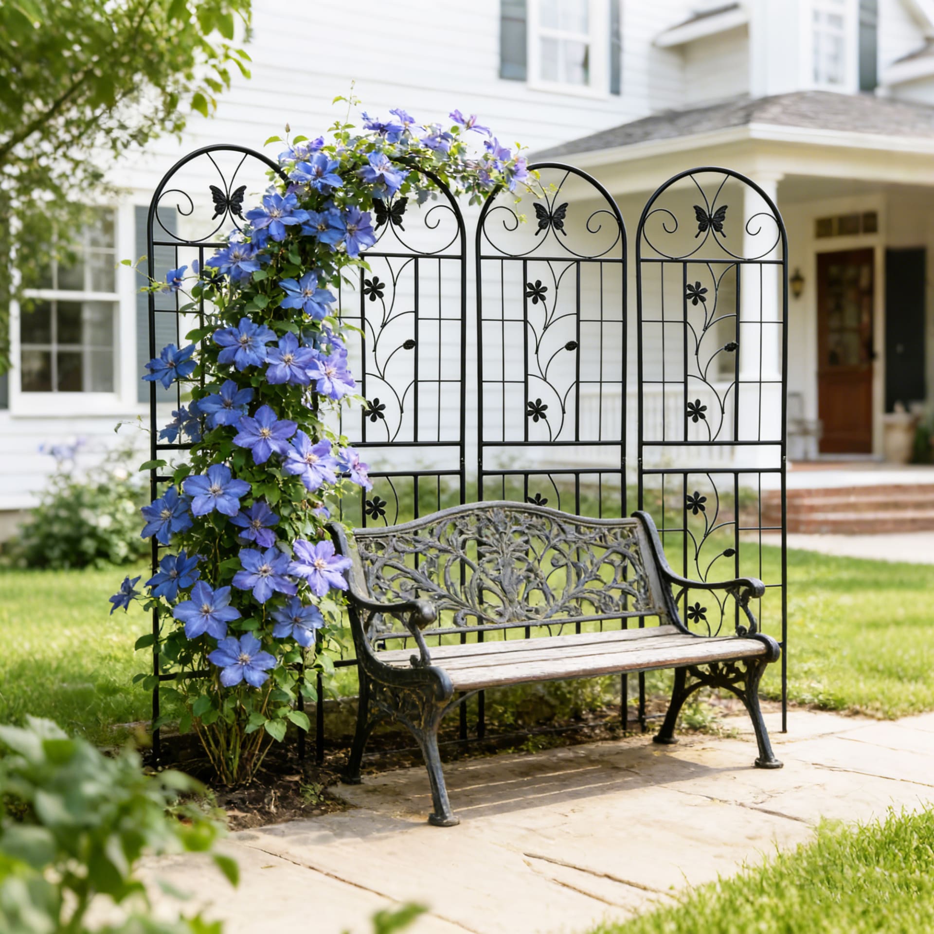 4 Pack Metal Garden Trellis 71  X 19.7  Rustproof Trellis For Climbing Plants Outdoor Flower Support Black view 4