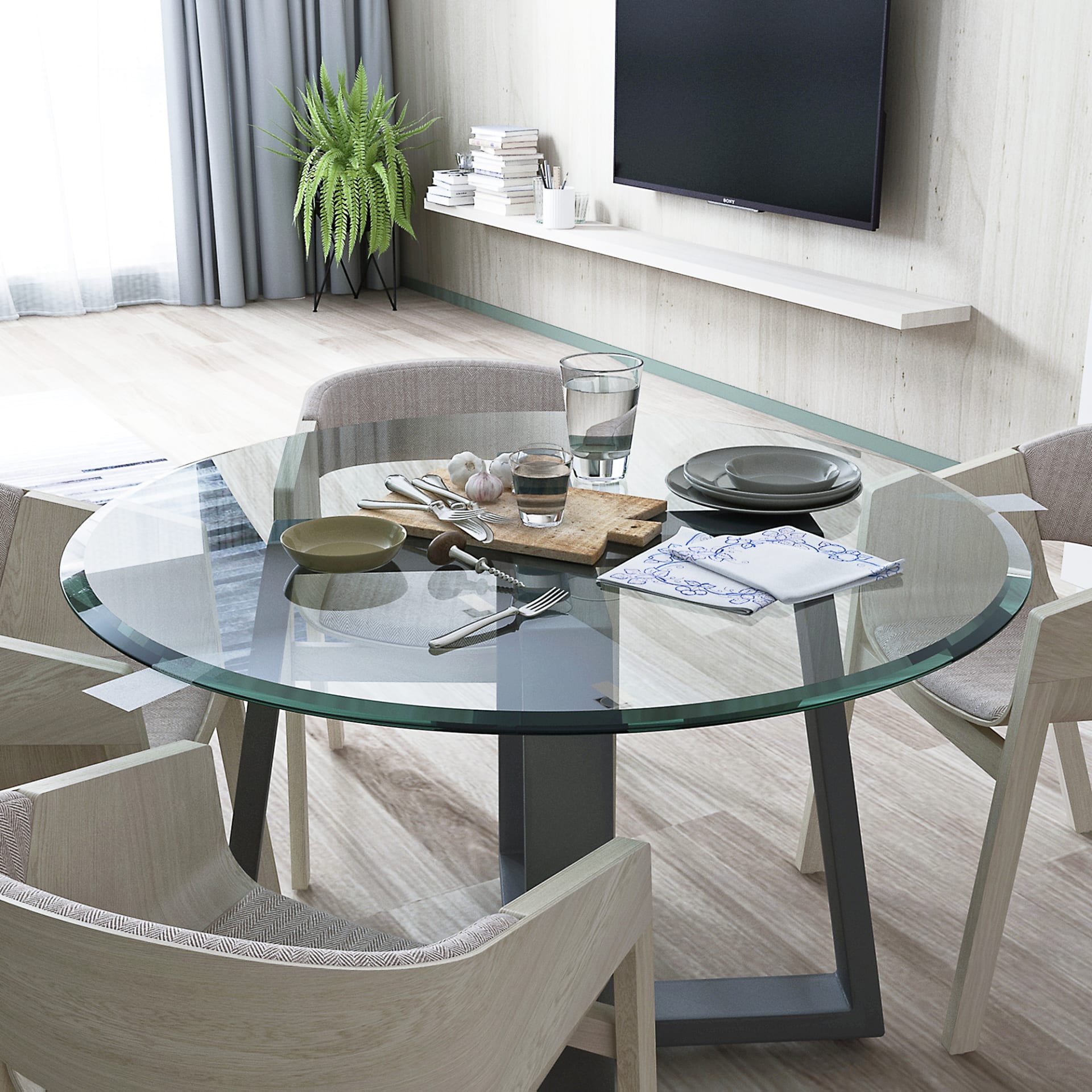36  Inch Round Tempered Glass Table Top Clear Glass 2-5  Inch Thick Beveled Polished Edge view 4