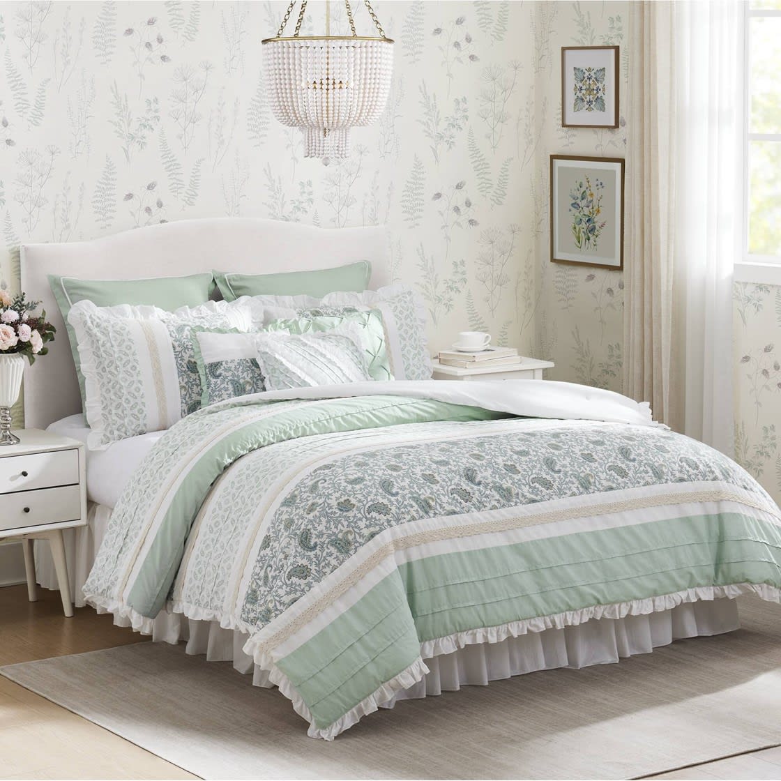 9 Piece Cotton Percale Comforter Set Aqua Queen view 3